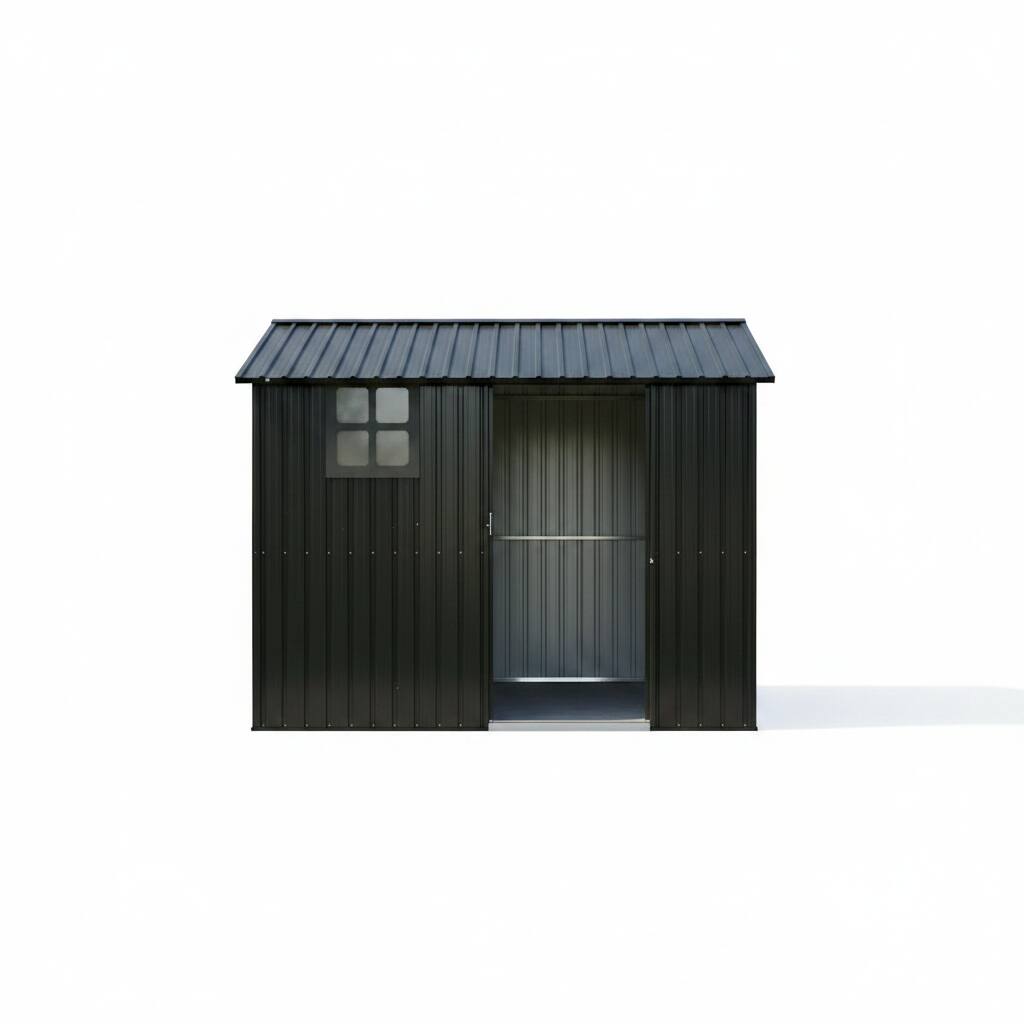 Alt View 9. Loheer - Loheer 8x6 Metal Shed Black Galvanized Steel Outdoor Storage Shed Heavy Duty Tool Shed with Sliding Door Window.