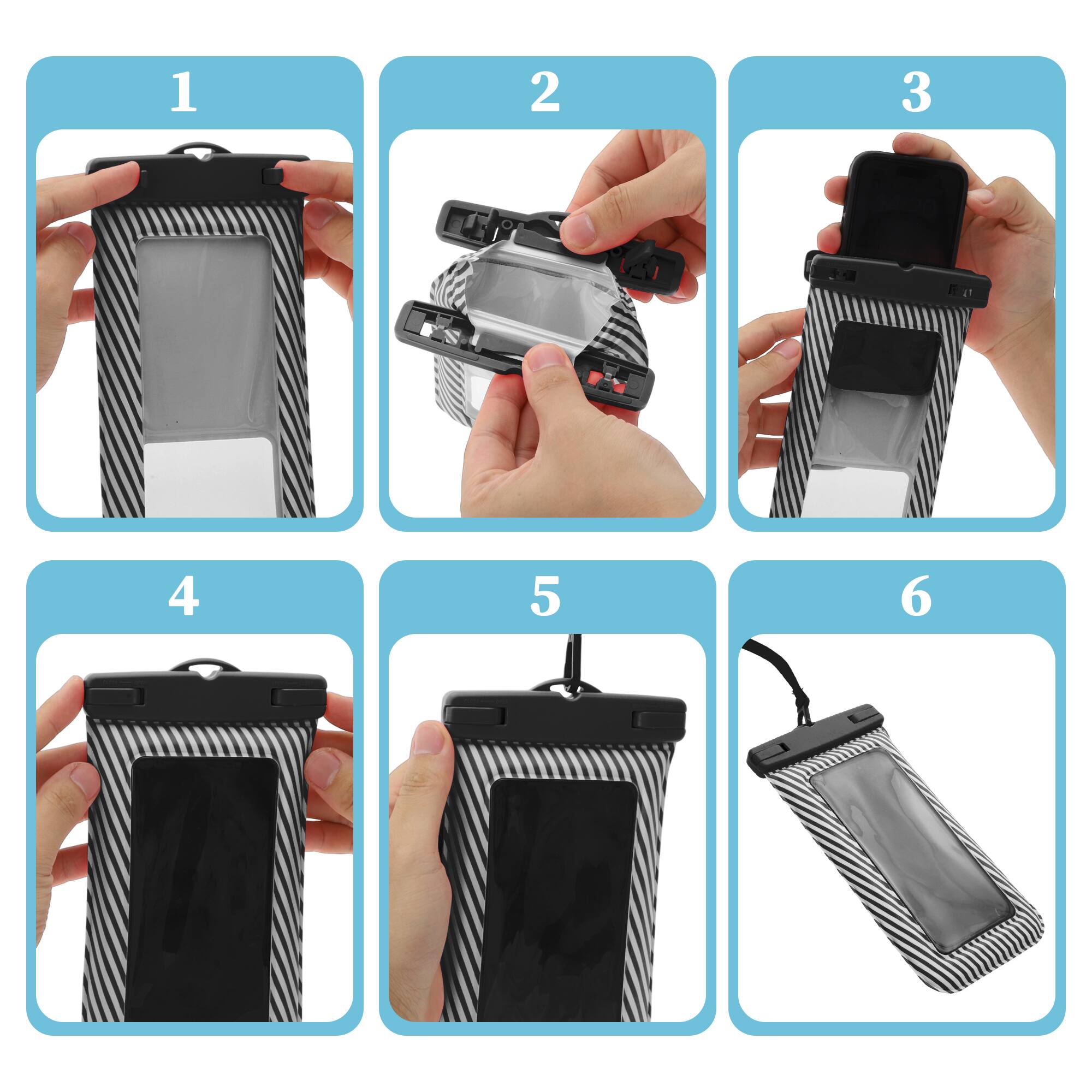 Alt View 4. Unique Bargains - 2pcs Full Stripe Mobile Waterproof Bag Universal Waterproof Case Compatible for Phone 4.53"x8.27" - Black.