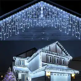 MOVSSOU - Icicle Lights Christmas Lights Plug-in 33ft 400ct LED - White
