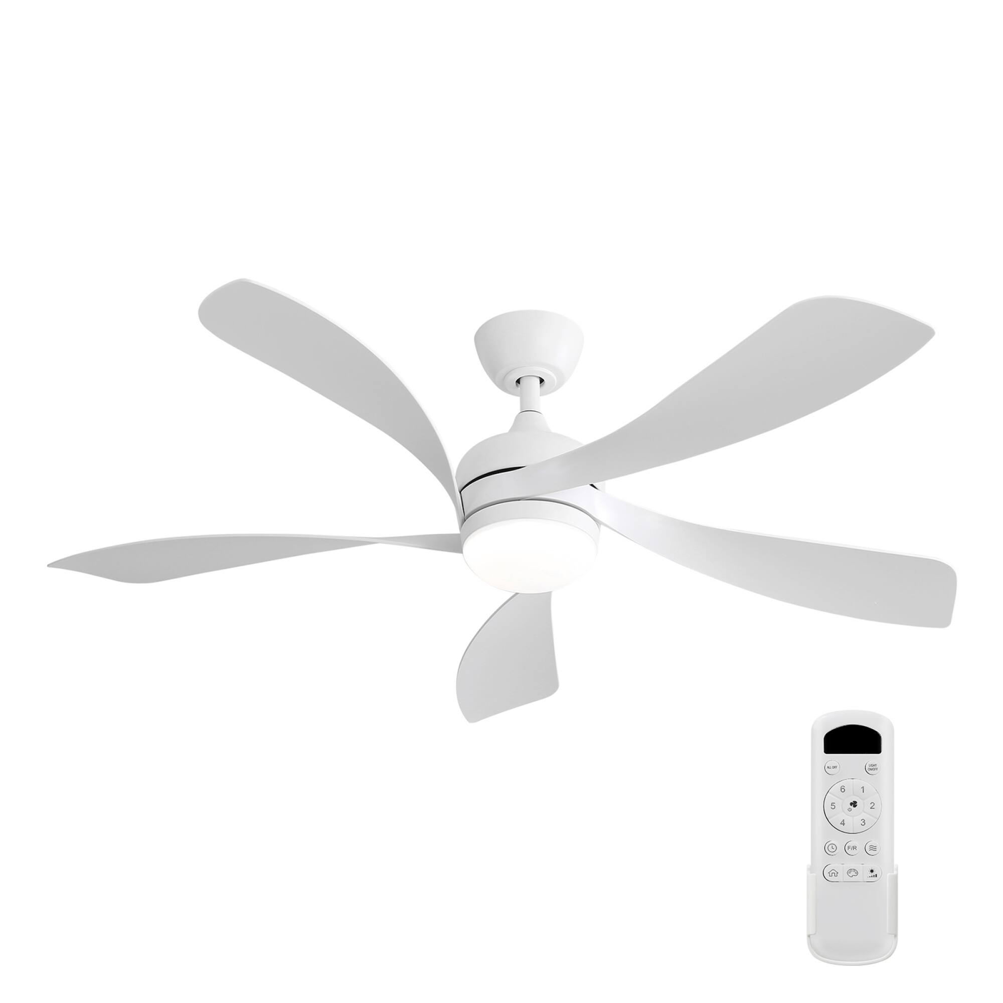 Front. ELEMENT ACE - 52 Inch Modern LED Ceiling Fan with Dimmable Light and Remote Control Featuring Reversible DC Motor and 5 ABS Blades - White.