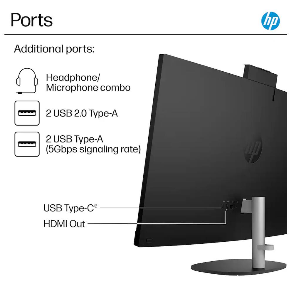 Ports

Additional ports:
- Headphone/Microphone combo
- 2 USB 2.0 Type-A
- 2 USB Type-A (5Gbps signaling rate)

USB Type-C
HDMI Out