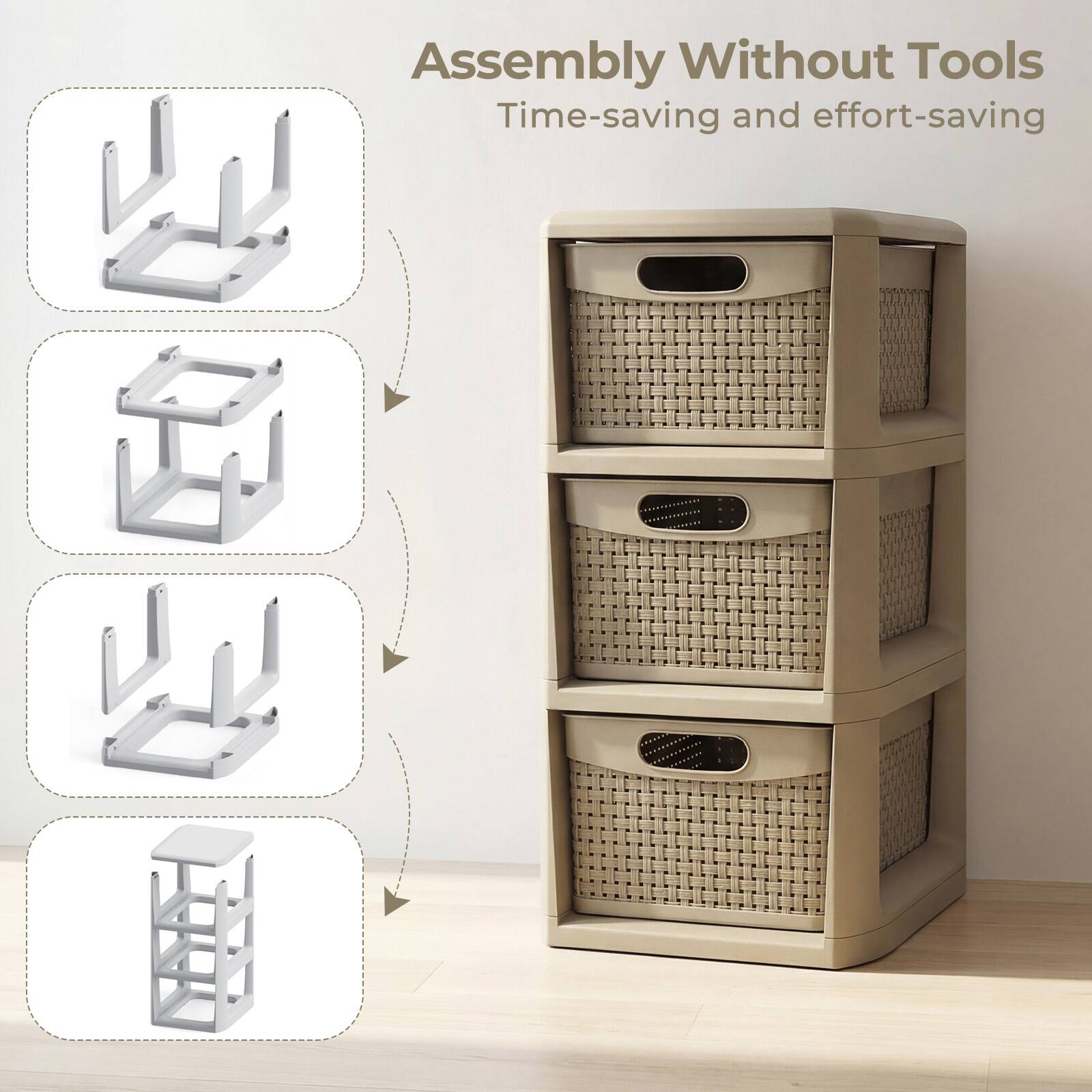 Assembly Without Tools  
Time-saving and effort-saving
