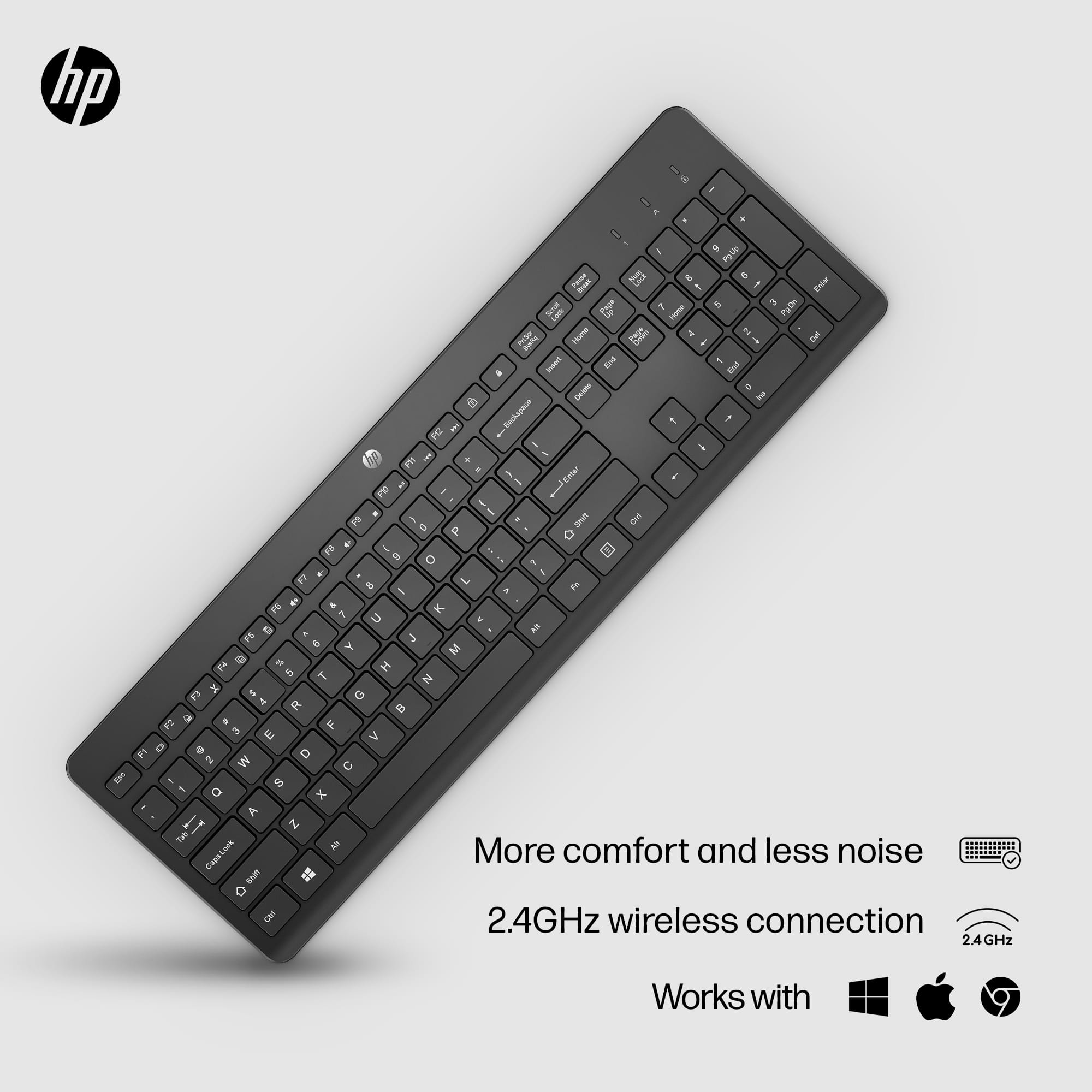 hp keyboard 2.4ghz wireless connection more comfort and less noise