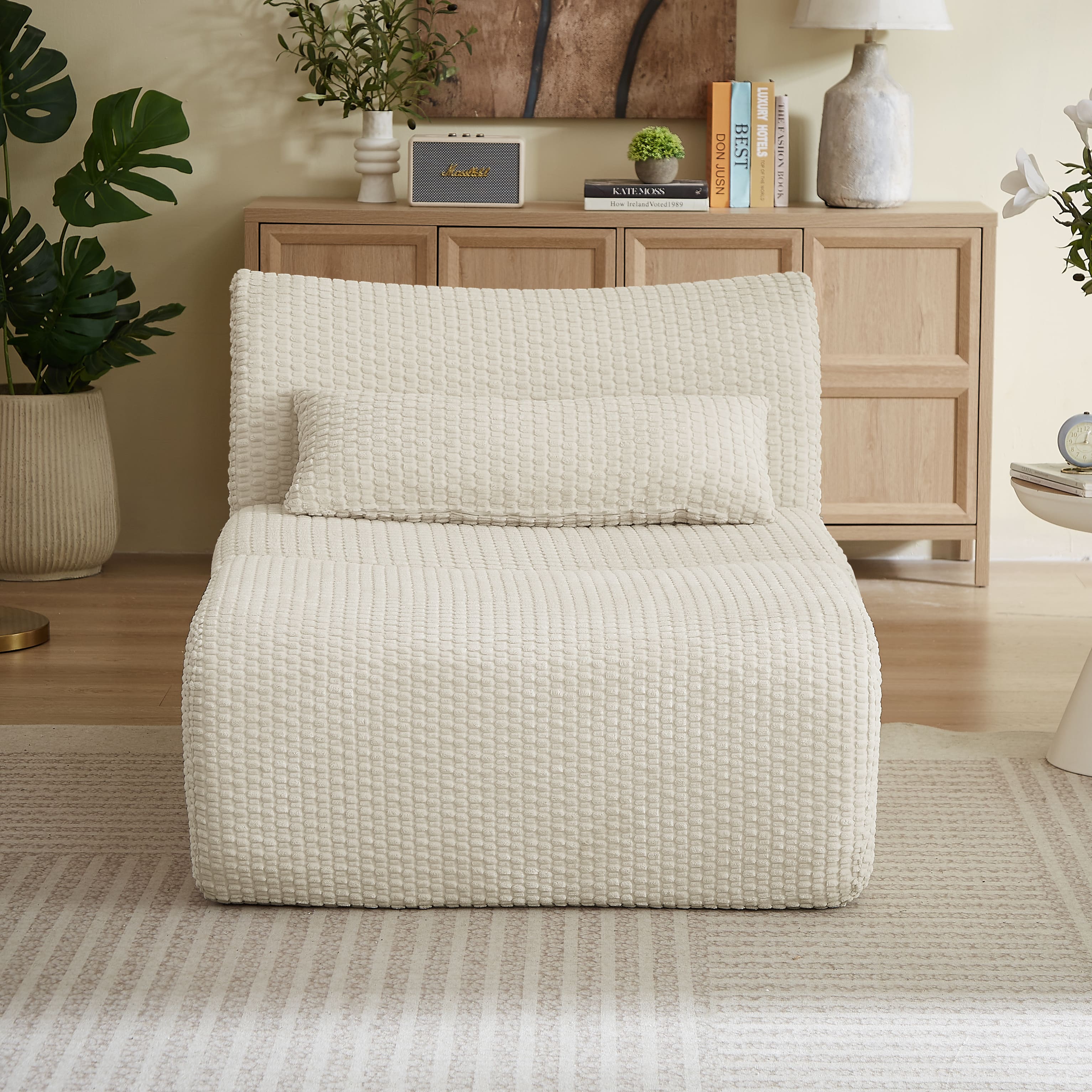 Anysun - Single Modular Sofa with Cloud Comfort, Corduroy Fabric & No Assembly for Living Room - Cream