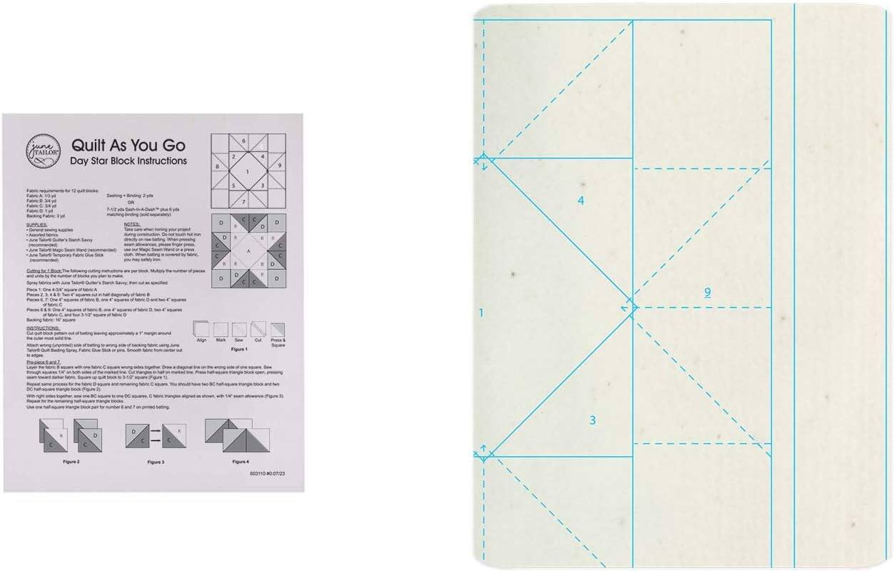 Angle. AccuQuilt - June Tailor Day Star Quilt Block Quilt-As-You-Go Kit (12-Block Pack).