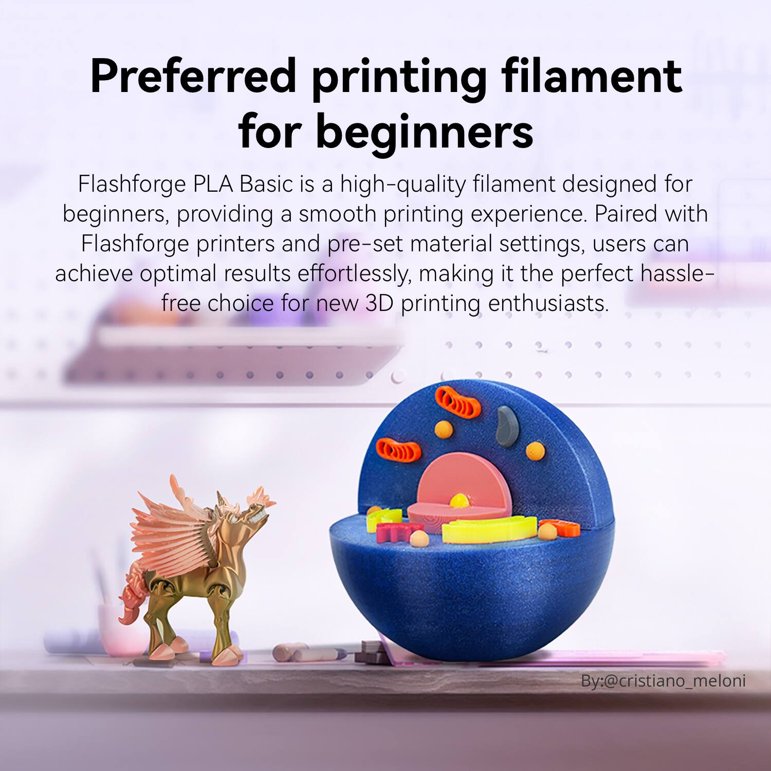 Preferred printing filament for beginners

Flashforge PLA Basic is a high-quality filament designed for beginners, providing a smooth printing experience. Paired with Flashforge printers and pre-set material settings, users can achieve optimal results effortlessly, making it the perfect hassle-free choice for new 3D printing enthusiasts.

By: @cristiano_meloni