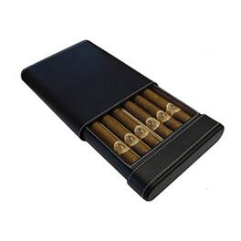 Prestige - 6 Cigar Leather Case Humidor - Black Leather Finish