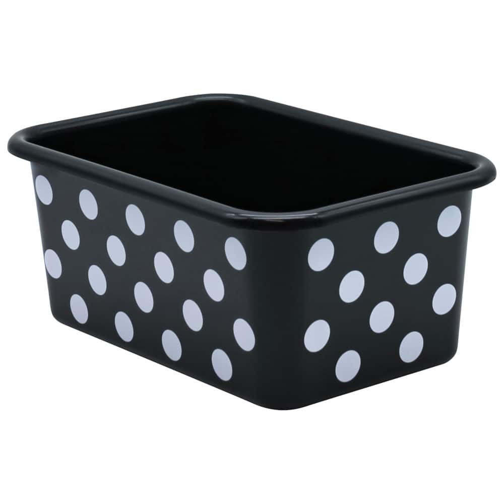 Teacher Created Resources - White Polka Dots on Black Small Plastic Storage Bin