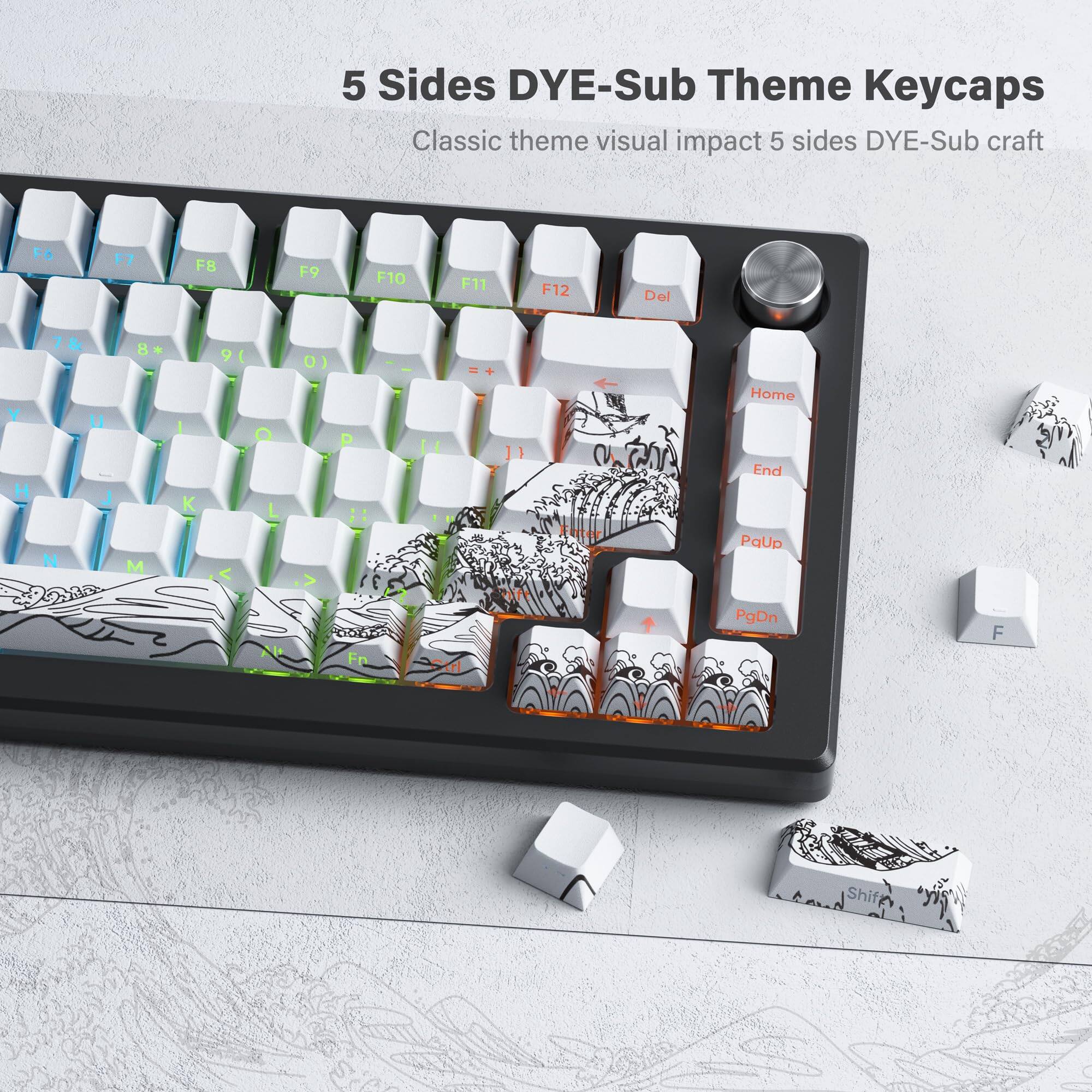 5 Sides DYE-Sub Theme Keycaps  
Classic theme visual impact 5 sides DYE-Sub craft  

F6 F7 F8 F9 F10 F11 F12 Del Y H 7& 7 & U J N 8+ M I K 9( O < 0) H P 3 Fr =+ = L 11 I 2 * Stri Home End PgUp PgDn F Shift