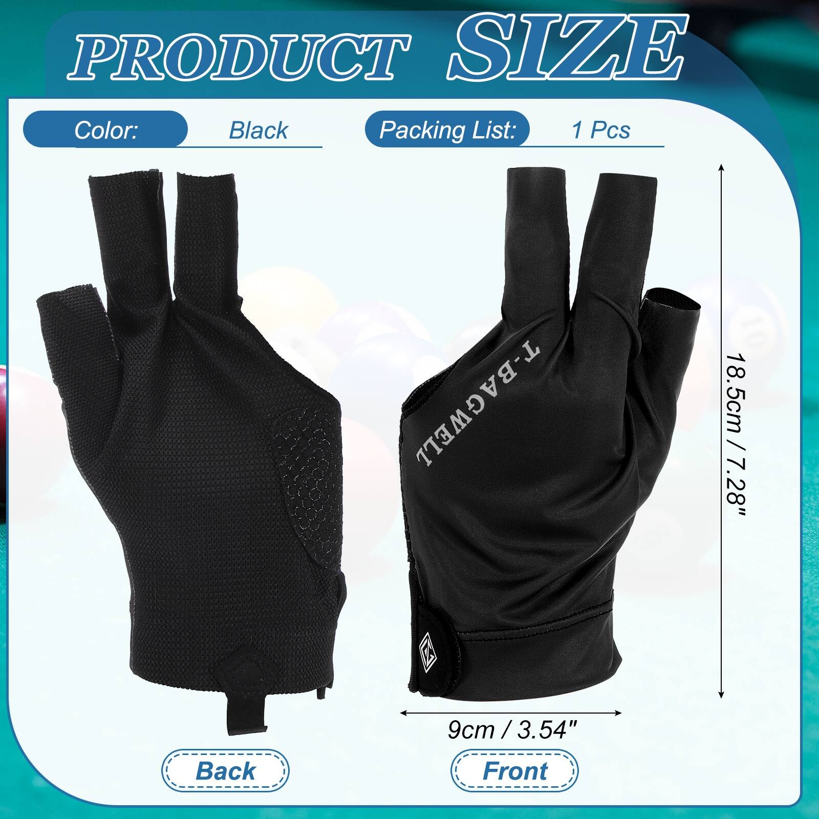 PRODUCT SIZE  
Color: Black  
Packing List: 1 Pcs  

T-BAGWELL  
18.5cm / 7.28"  
9cm / 3.54"  

Back Front