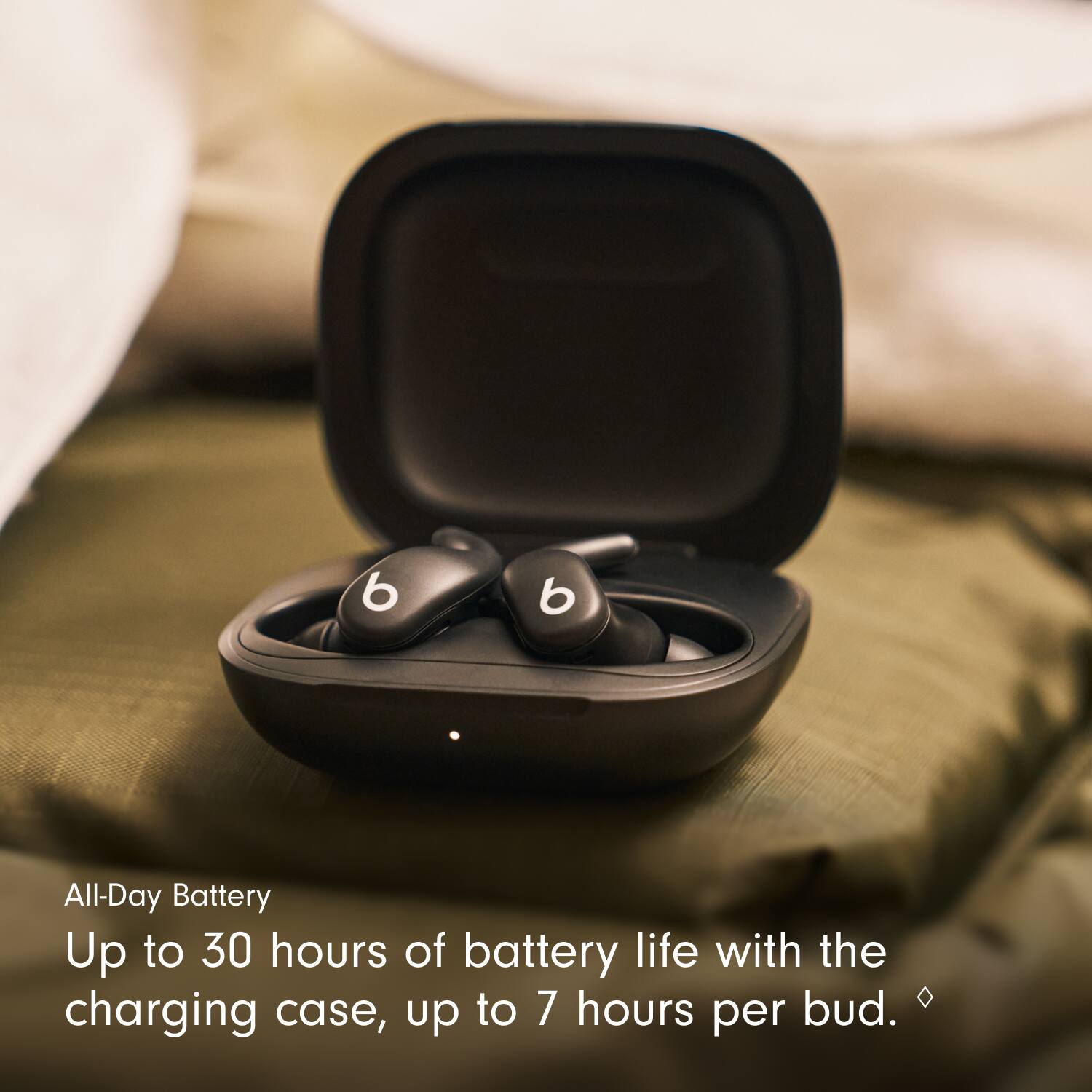 All-Day Battery  
Up to 30 hours of battery life with the charging case, up to 7 hours per bud.