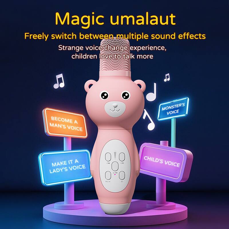 Magic umalaut  
Freely switch between multiple sound effects  
Strange voice change experience, children love to talk more  

BECOME A MAN'S VOICE  
MAKE IT A LADY'S VOICE  
CHILD'S VOICE  
MONSTER'S VOICE