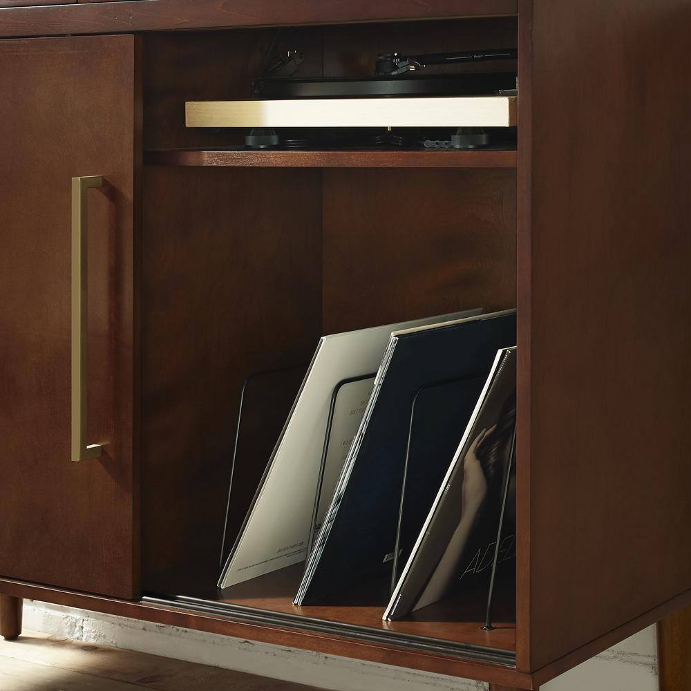 Alt View 4. Crosley Furniture - Everett Large Record Player Cabinet With Vinyl Storage - Mahogany.