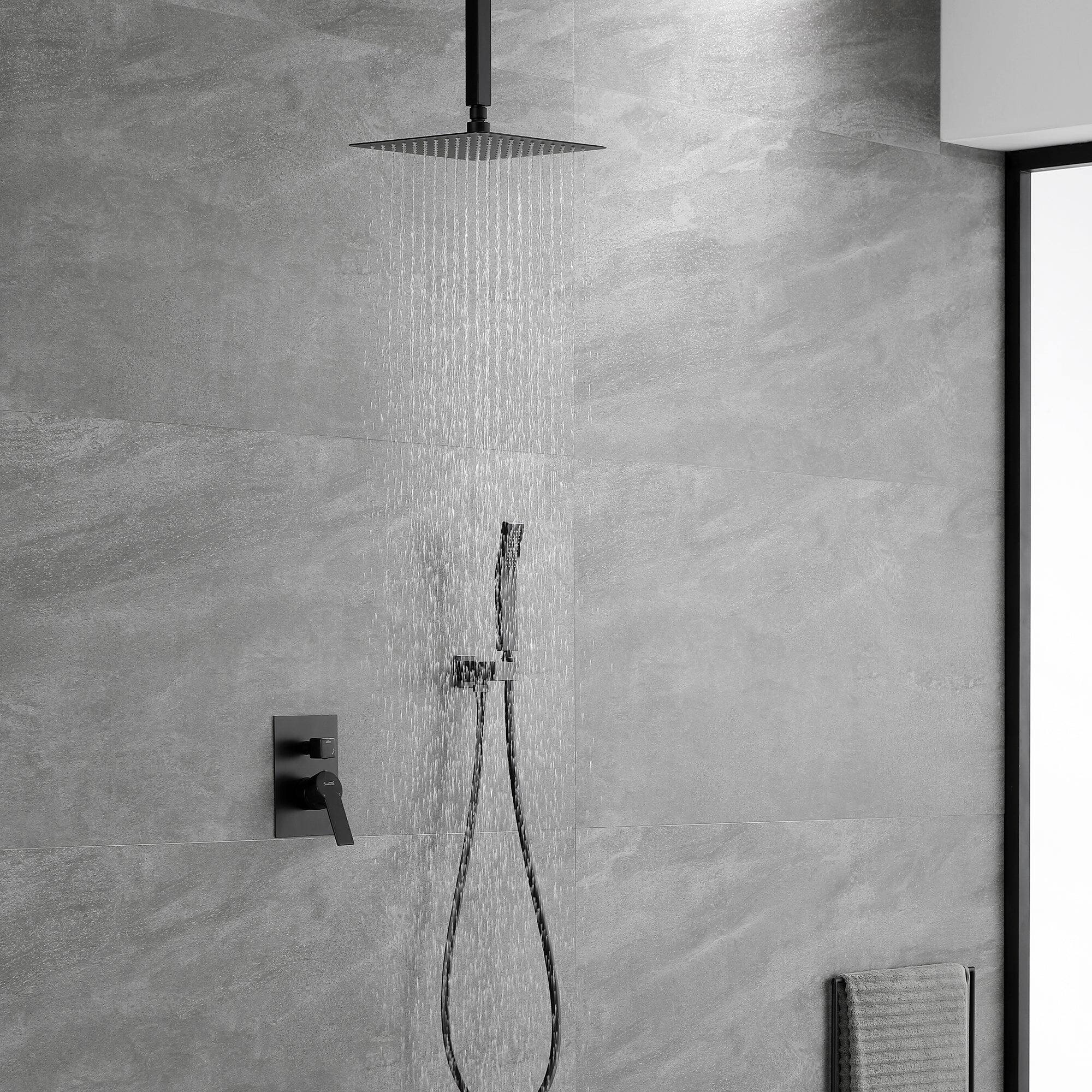 Angle. Boyel Living - 1-Spray Patterns with 2.5 GPM 10 in. Ceiling Mount Dual Shower Heads with Pressure Balance Valve in Matte Black - Matte Black.