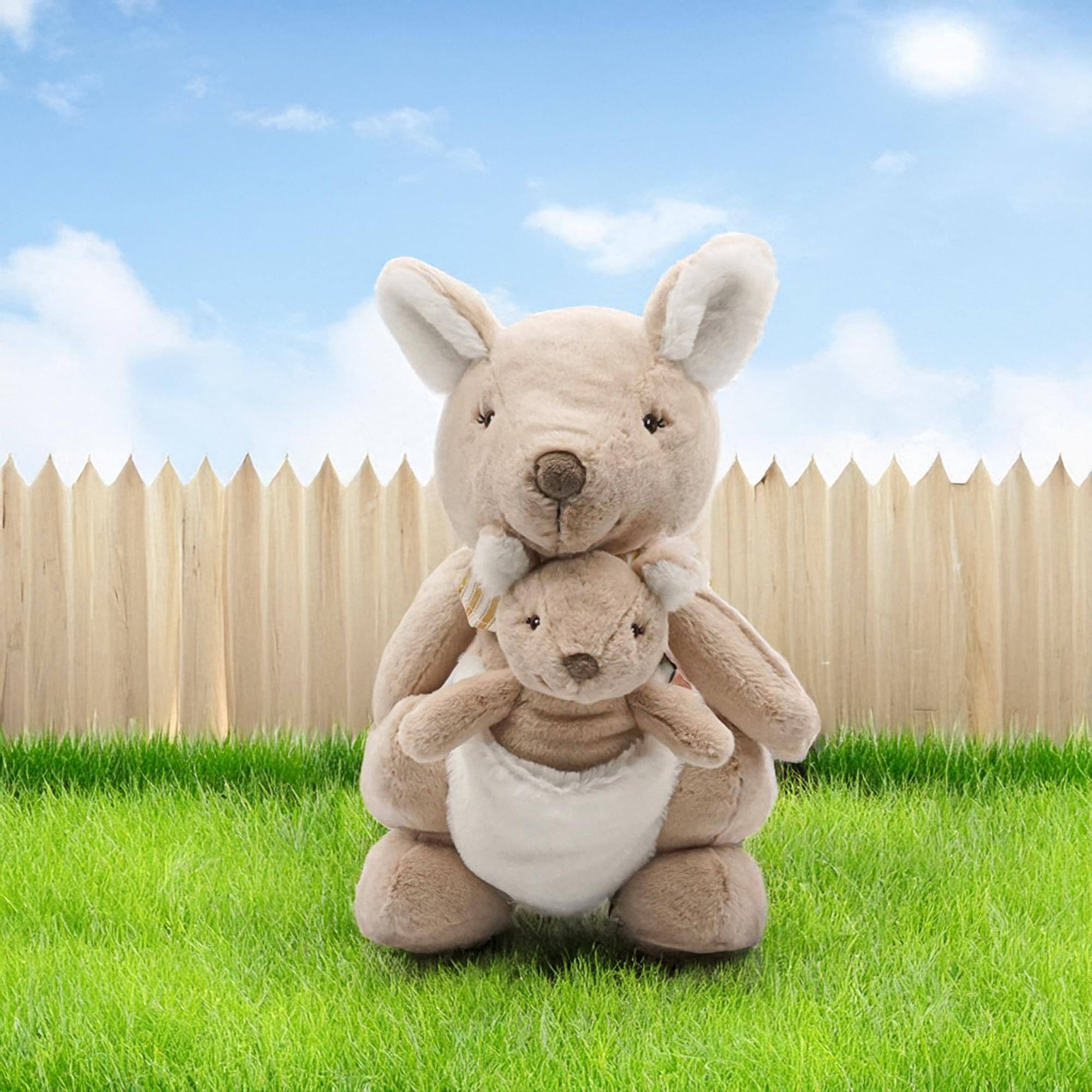 Alt View 2. TriAction Toys - Snooze Monsters Interactive Bedtime Plush Set | Kangaroo With Baby - Beige.