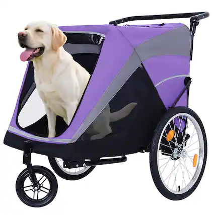 Front. Siljoy - 2‑in‑1 Bike Trailer & Push Cart for Pets, 100 lb Capacity with Detachable Hitch, Swivel Wheel & Storage Pockets.