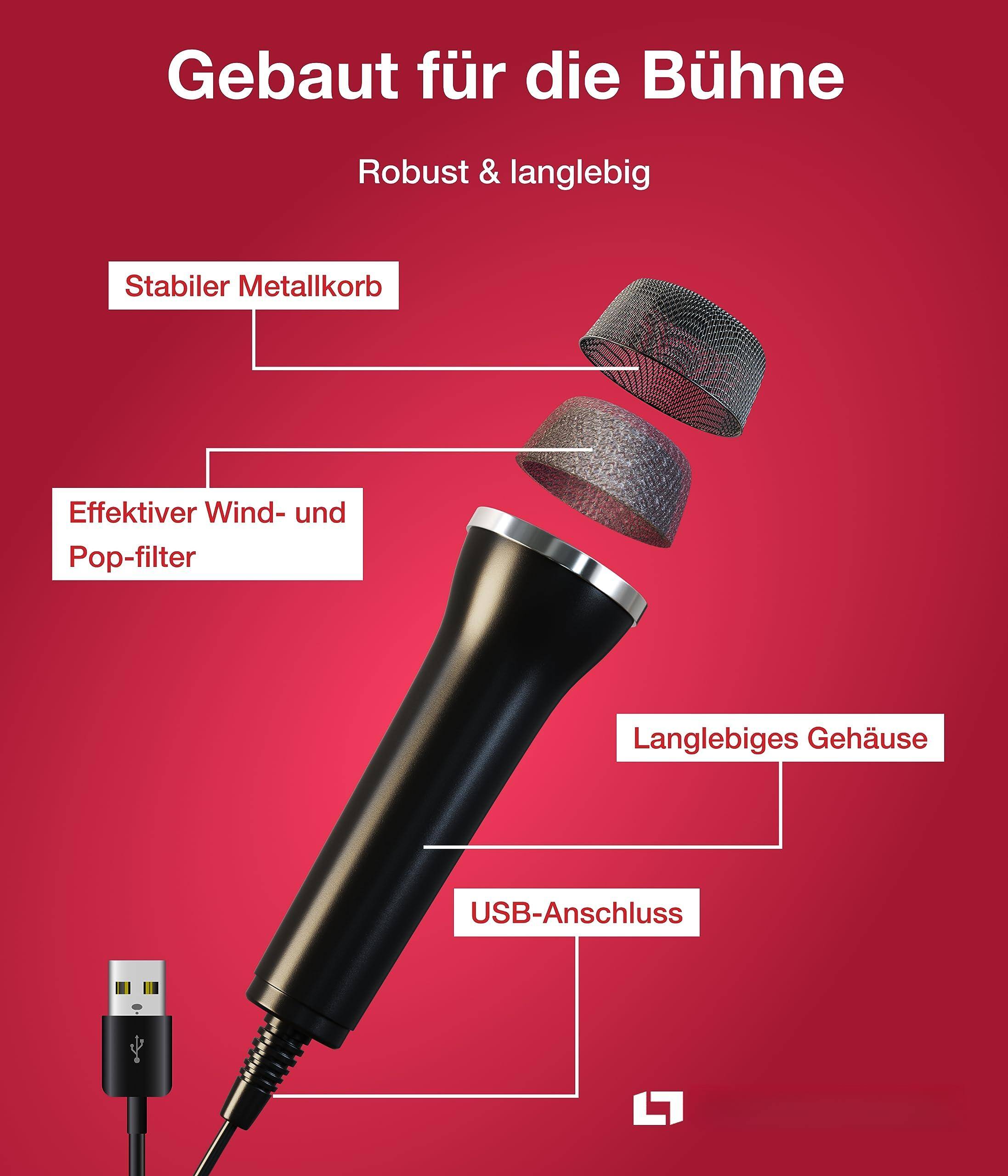 Gebaut für die Bühne  
Robust & langlebig  

- Stabiler Metallkorb  
- Effektiver Wind- und Pop-filter  
- Langlebiges Gehäuse  
- USB-Anschluss