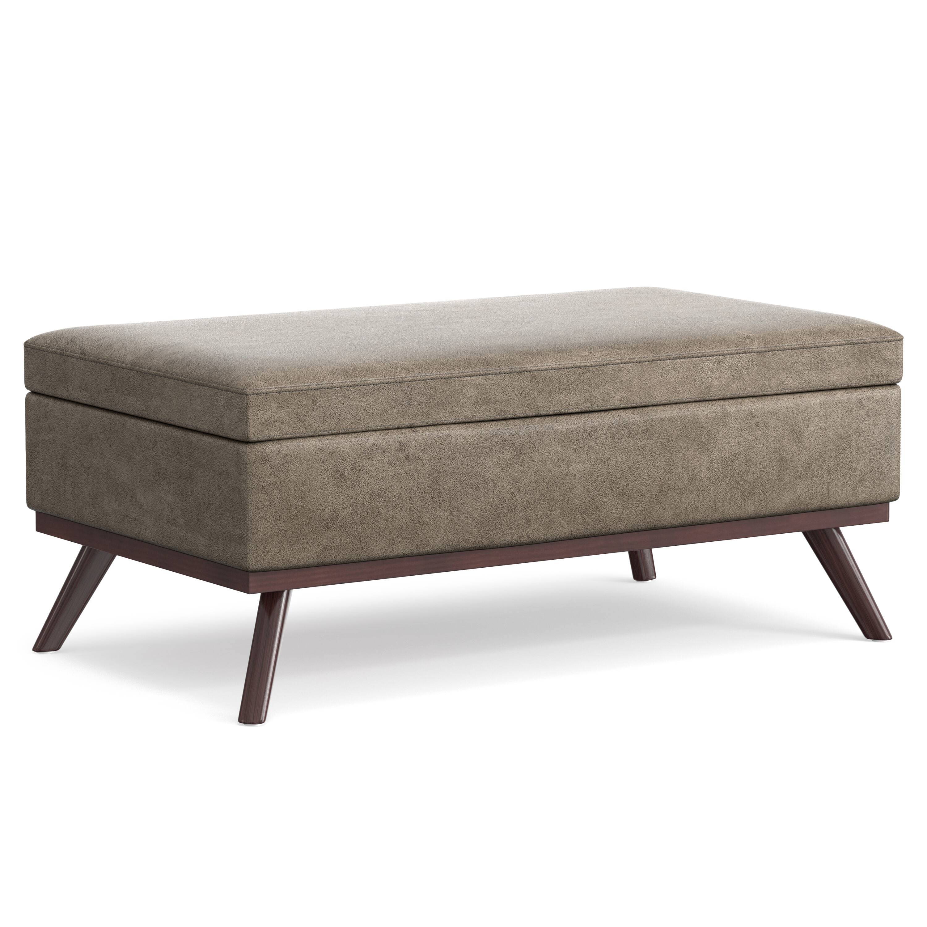 Alt View 4. Simpli Home - Owen Lift Top Large Coffee Table Storage Ottoman - Distressed Smoky Grey Brown.