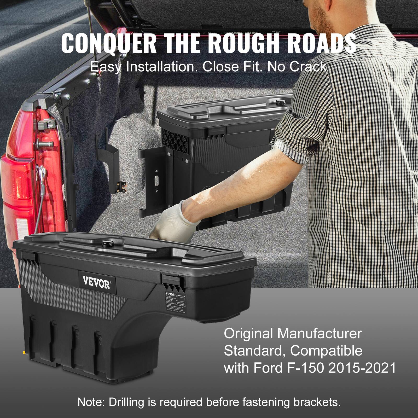 CONQUER THE ROUGH ROADS  
Easy Installation. Close Fit. No Crack  

Original Manufacturer Standard, Compatible with Ford F-150 2015-2021  

Note: Drilling is required before fastening brackets.