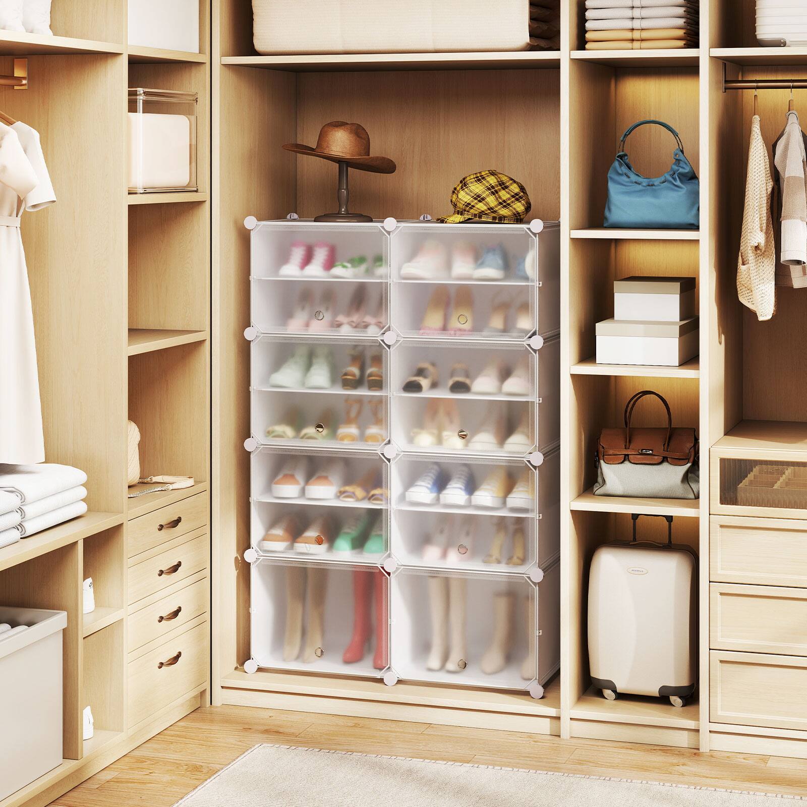 Alt View 4. Costway - Costway Portable Shoe Rack Organizer 12-Cube 48 Pair Shoe Shelf Storage Cabinet with Hook - White.