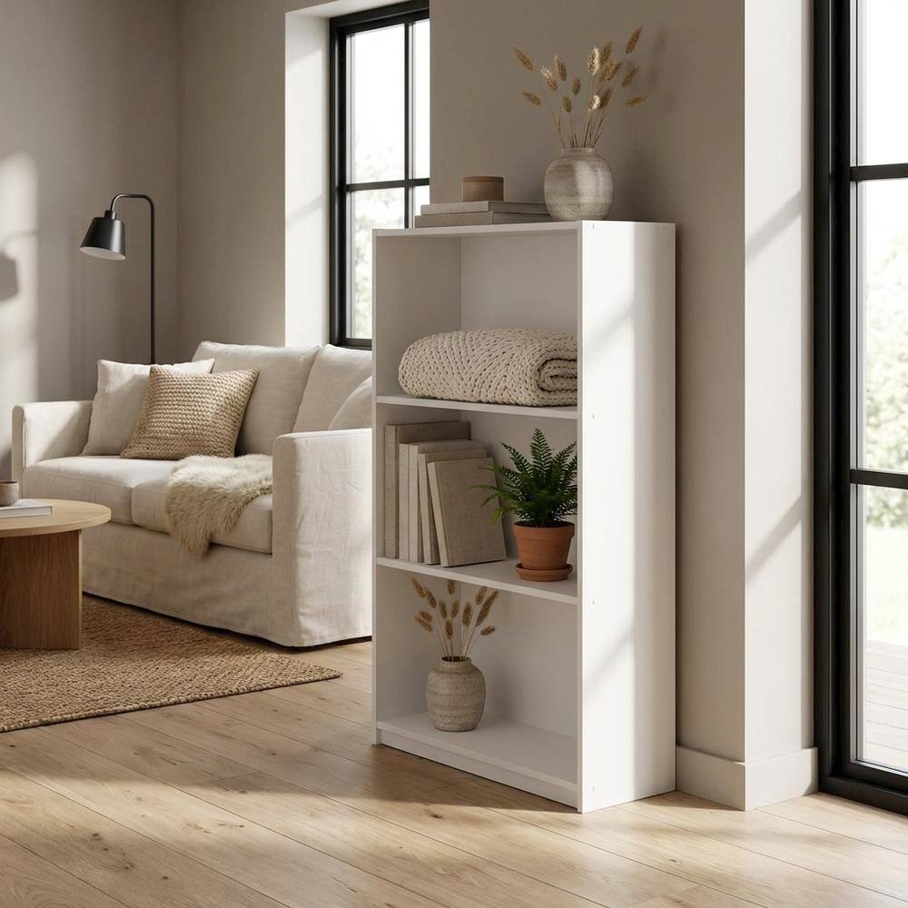 Left. FurniFact - White Wooden Bookcase with Adjustable Shelves and Modern Design - White.