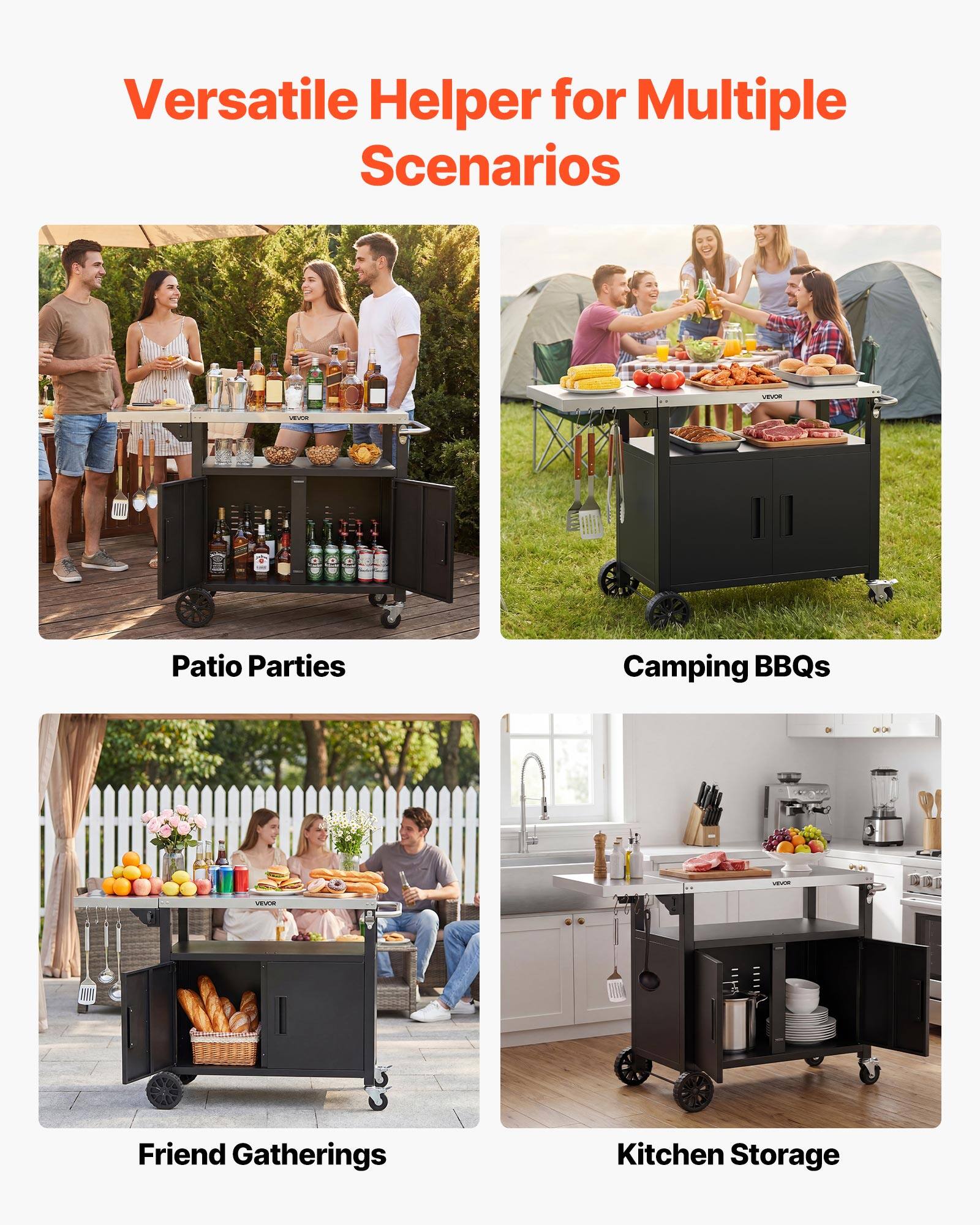 Versatile Helper for Multiple Scenarios

- Patio Parties
- Camping BBQs
- Friend Gatherings
- Kitchen Storage