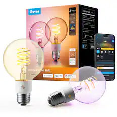 Govee 2-Pack 20000H for LED Light 2700K-4500K CH-90-2P00K ACO Control Lighting Facts
- Brightness: 500 Lumens
- Estimated Yearly Energy Cost: $0.66
- Life: 22 years
- Light Appearance: Warm (2700K) to Cool (5000K)
- Energy Used: 5.5 Watts
- App Control
- IFTTT
- Works with Alexa, Google Home, Matter
Govee Edison Bulb
- G25
- Brightness: 500 Lumens
- Estimated Energy Cost: $0.66 per year
- Indoor use
- Works with Alexa, Google Home, Matter