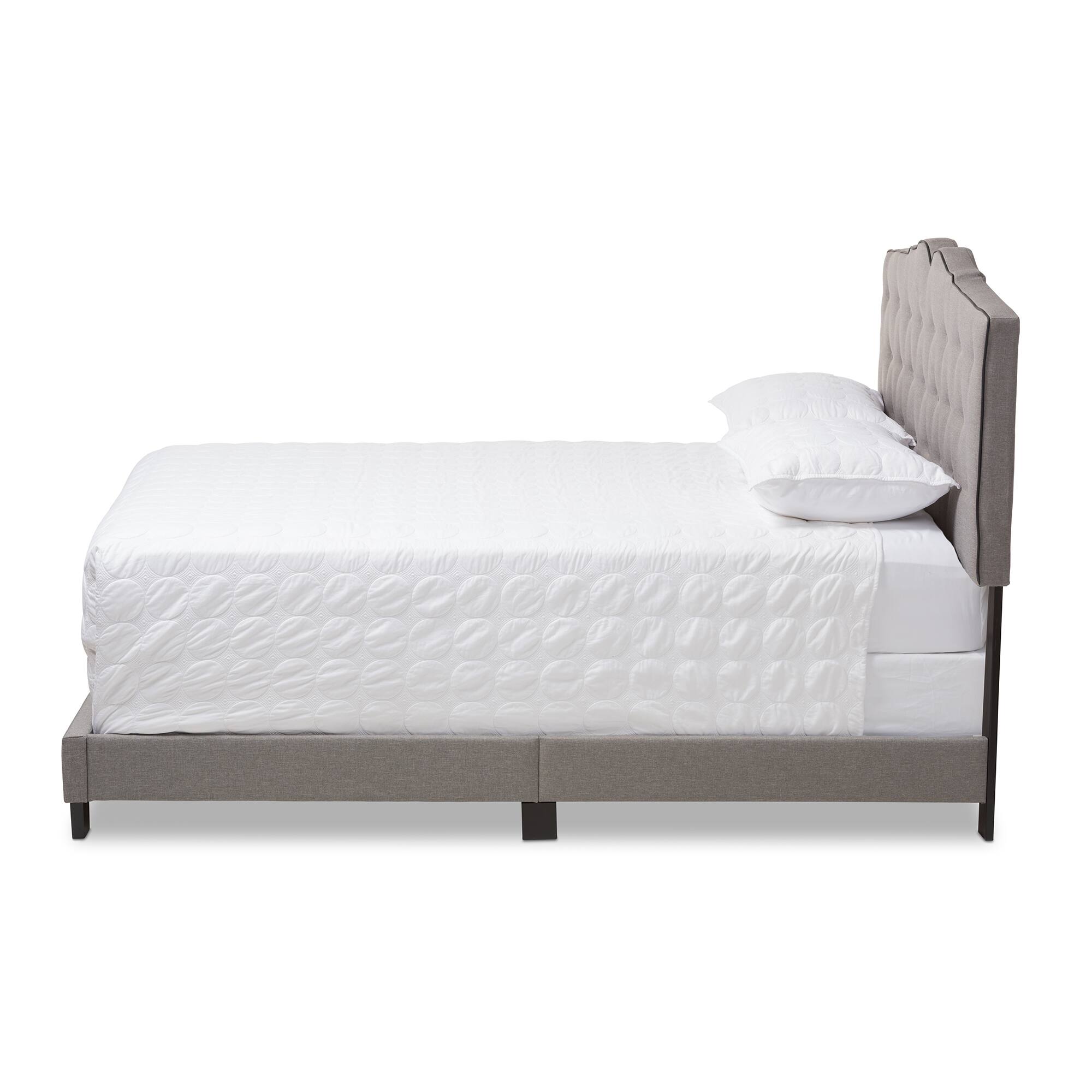 Angle. Baxton Studio - Vivienne Modern and Contemporary Fabric Upholstered Bed - Light Grey.
