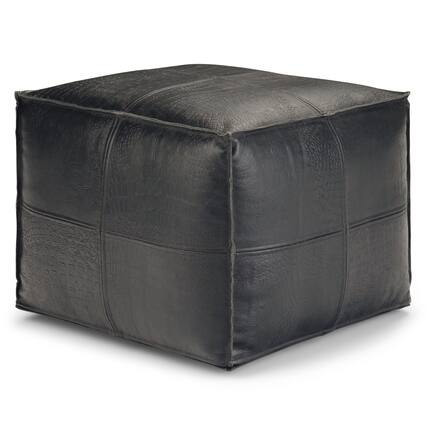 Front. Simpli Home - Bowen Square Pouf - Black.