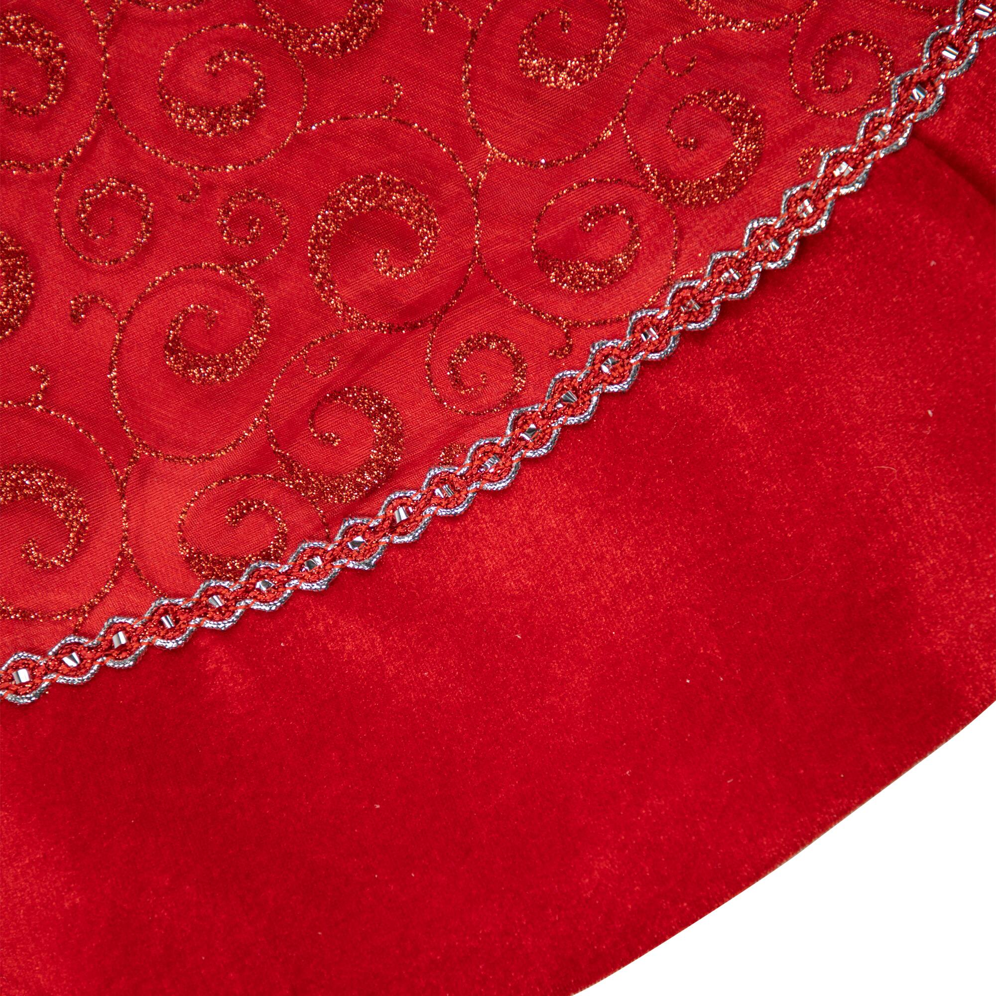 Alt View 3. Northlight - 48" Red Glittered Swirl Christmas Tree Skirt - Red.