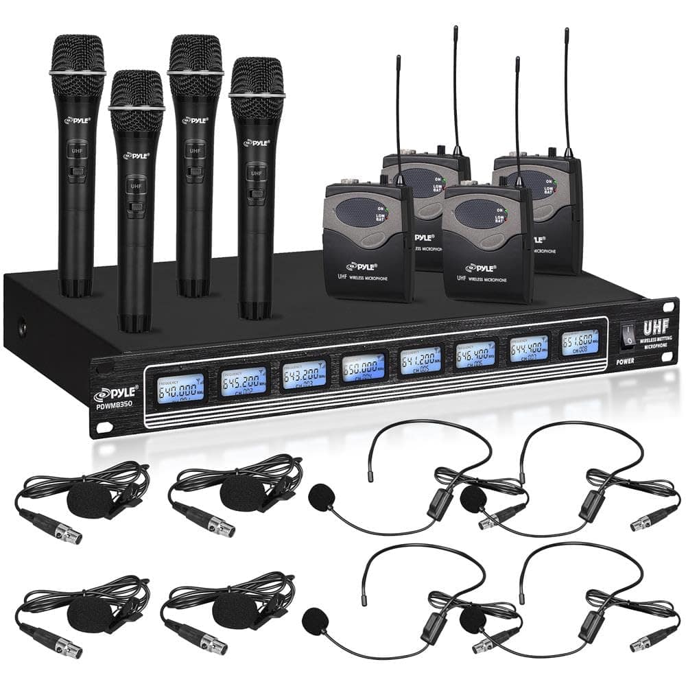 PYLE - 8 Ch UHF Wireless Microphone System & Rack