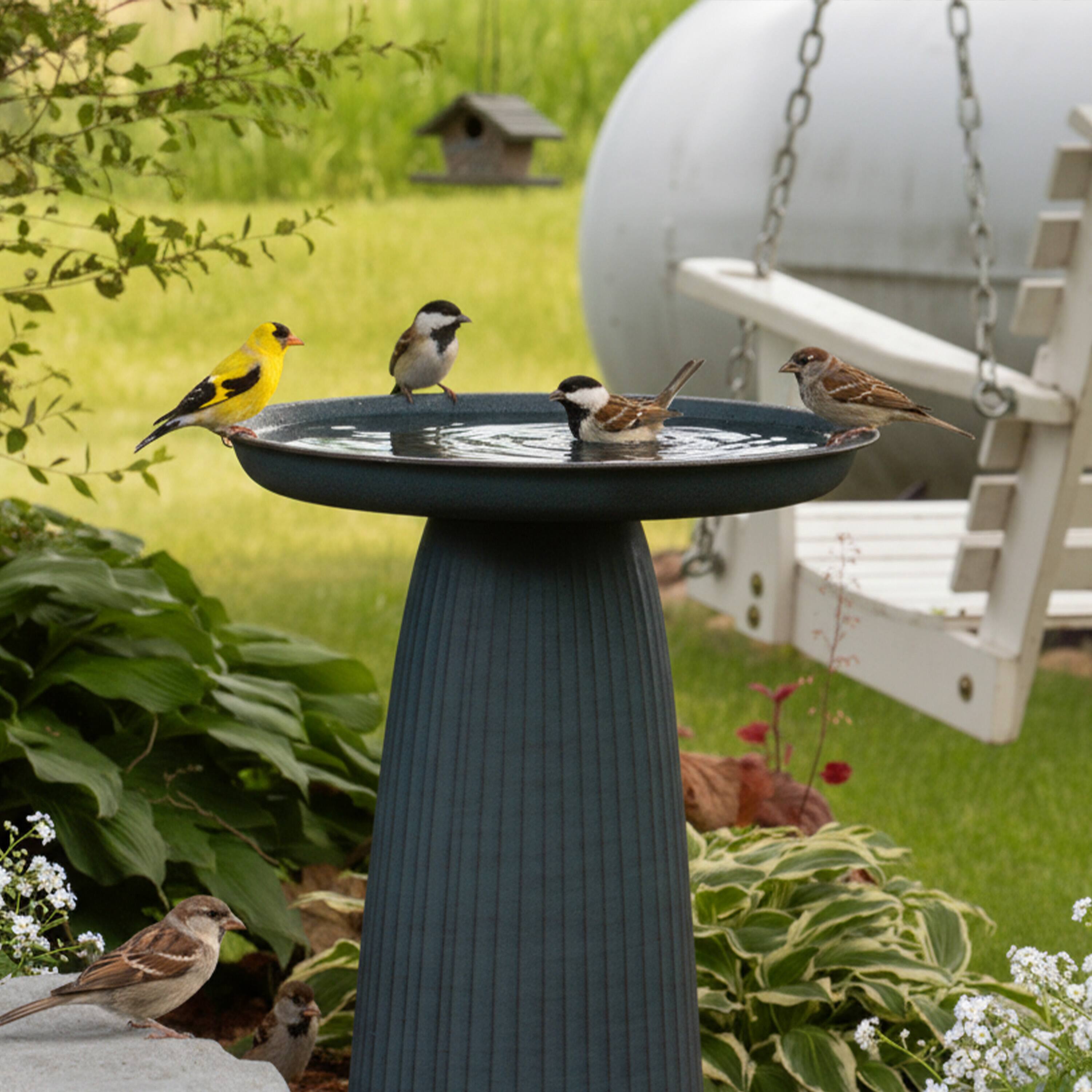 Alt View 9. Sunnydaze - Gleeful Garden Metal Outdoor Bird Bath - Matte Blue.