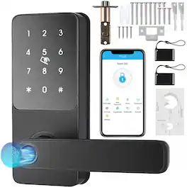 Luckbyte - 5-in-1 Smart Door Lock Keyless Entry Fingerprint Deadbolt with App Control Bluetooth Keypad Door Lock - Black