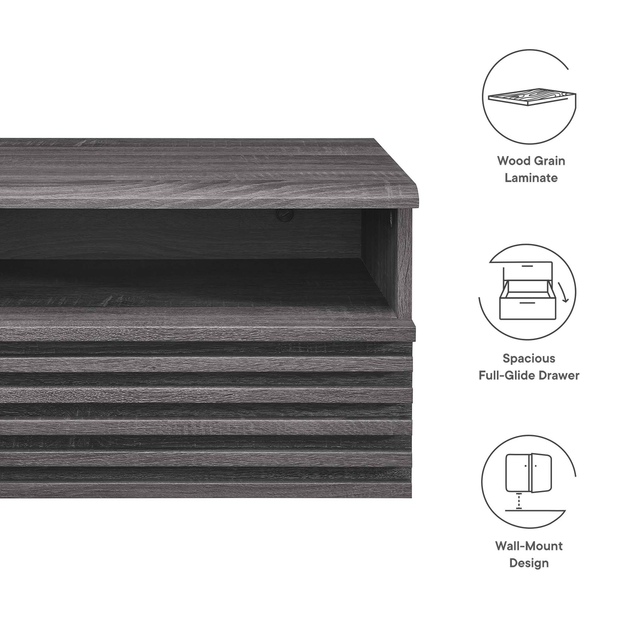 Wood Grain Laminate  
Spacious Full-Glide Drawer  
Wall-Mount Design