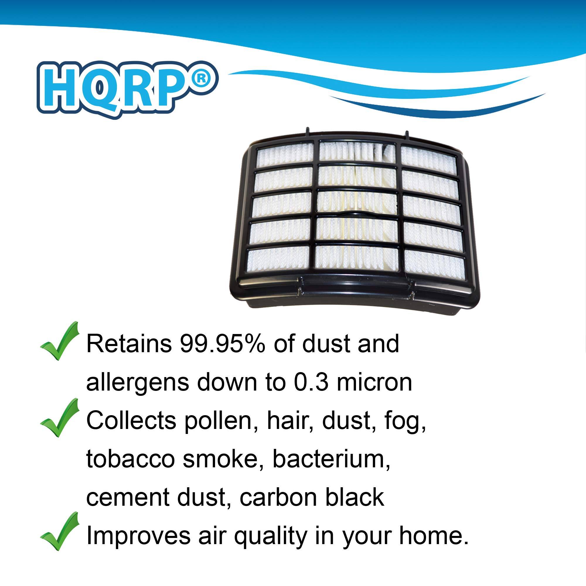 HQRP Retains 99.95% of dust and allergens down to 0.3 micron. Collects pollen, hair, dust, fog, tobacco smoke, bacterium, cement dust, carbon black. Improves air quality in your home.