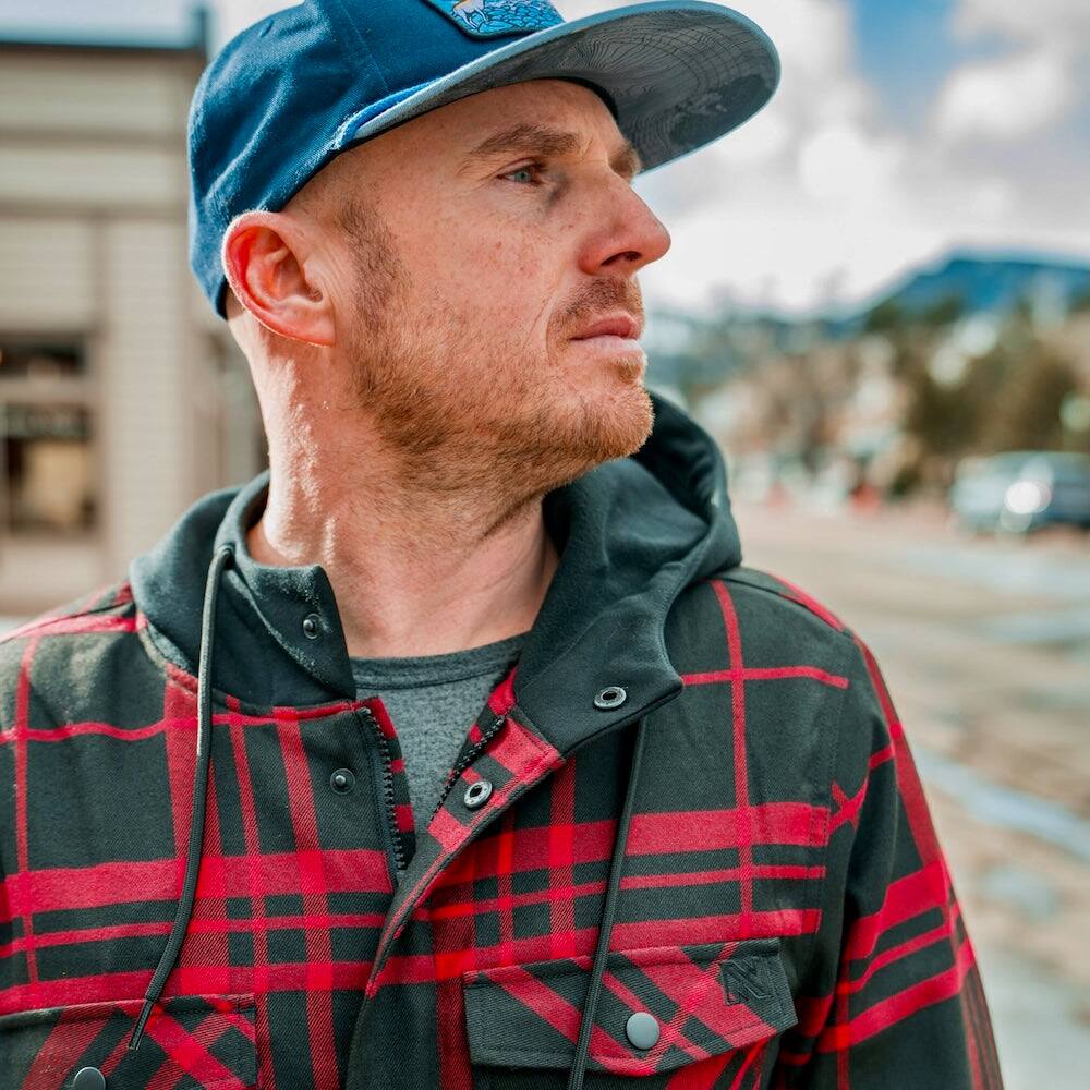 Alt View 4. Mobile Warming - Men's Flannel Heated Hoodie Jacket - Black/Red.