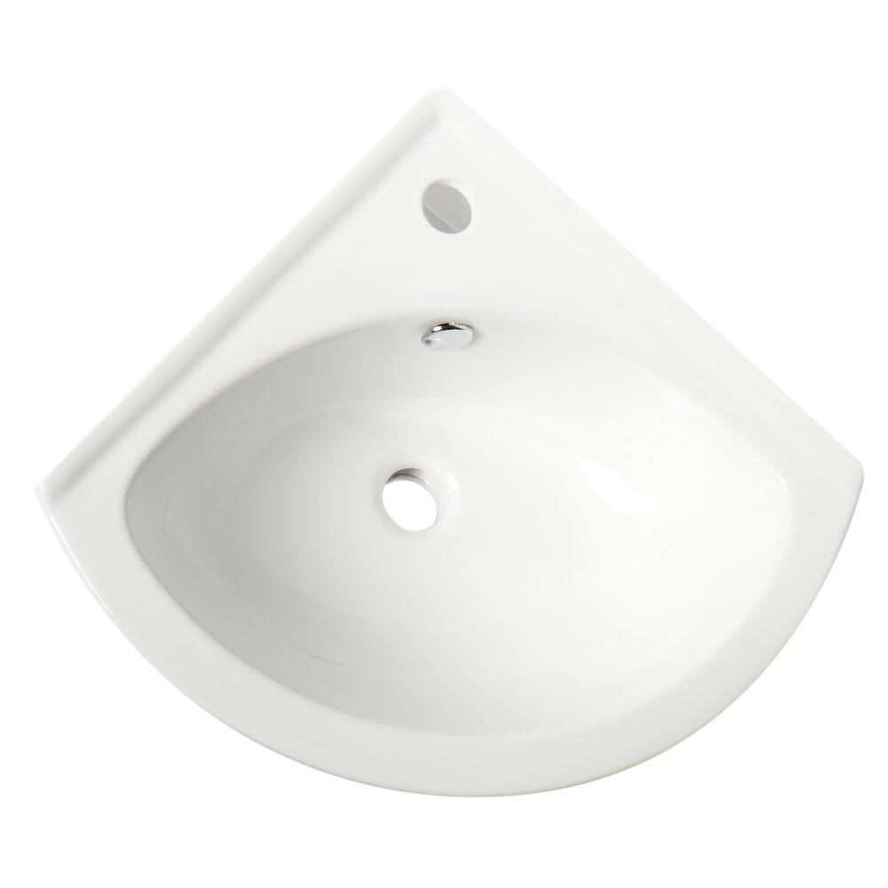Alt View 1. Alfi - White 22" Corner Wall Mounted Ceramic Sink with Faucet Hole - White.