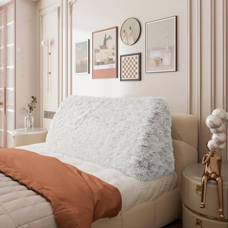 Front. wowmax - King Velvet Headboard Pillow - Extra Large Wedge Bolster for Bed Reading & Back Support, White Cover - White.
