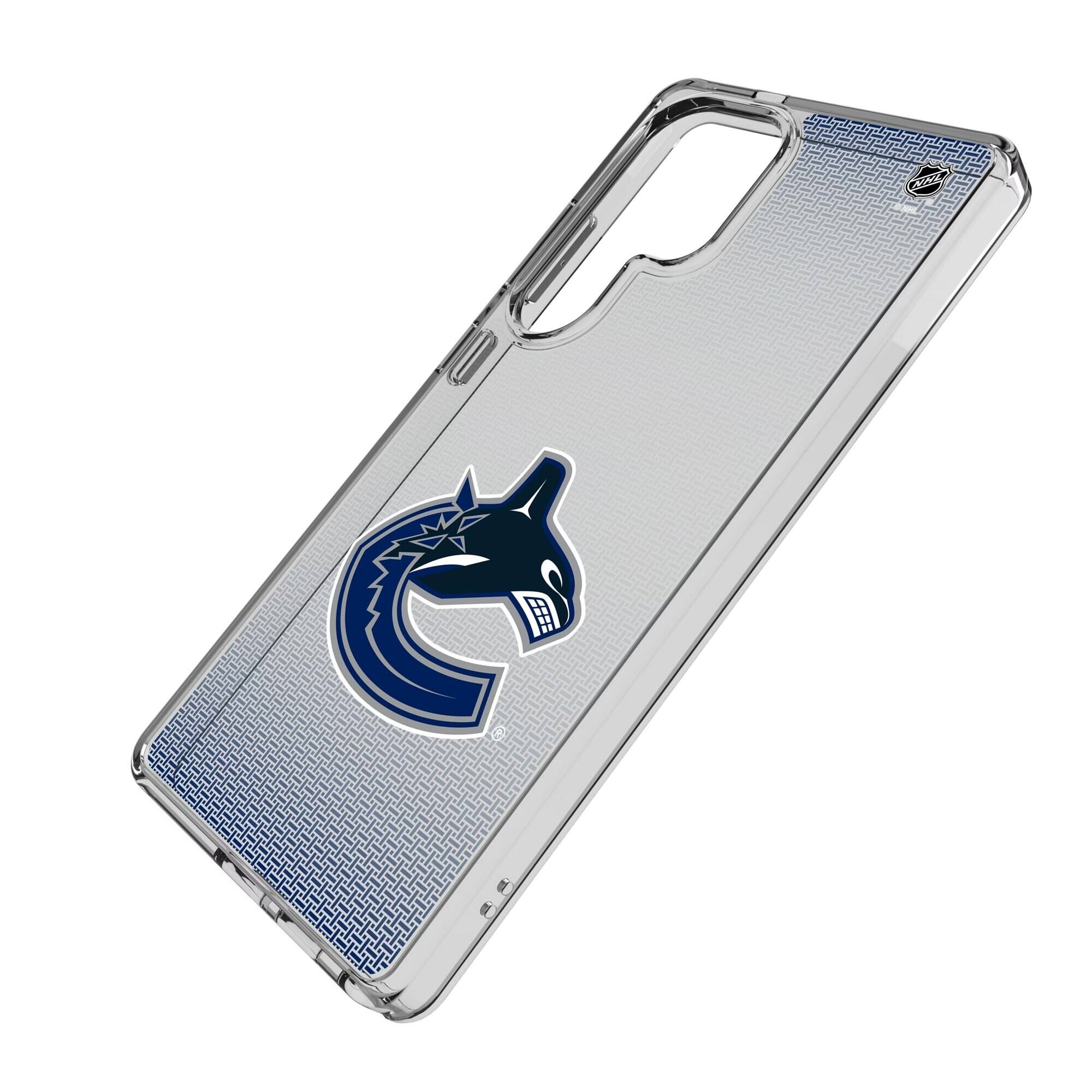 Alt View 1. Keyscaper - Vancouver Canucks Linen Logo Galaxy Clear Case - S22 Plus - Multicolor.