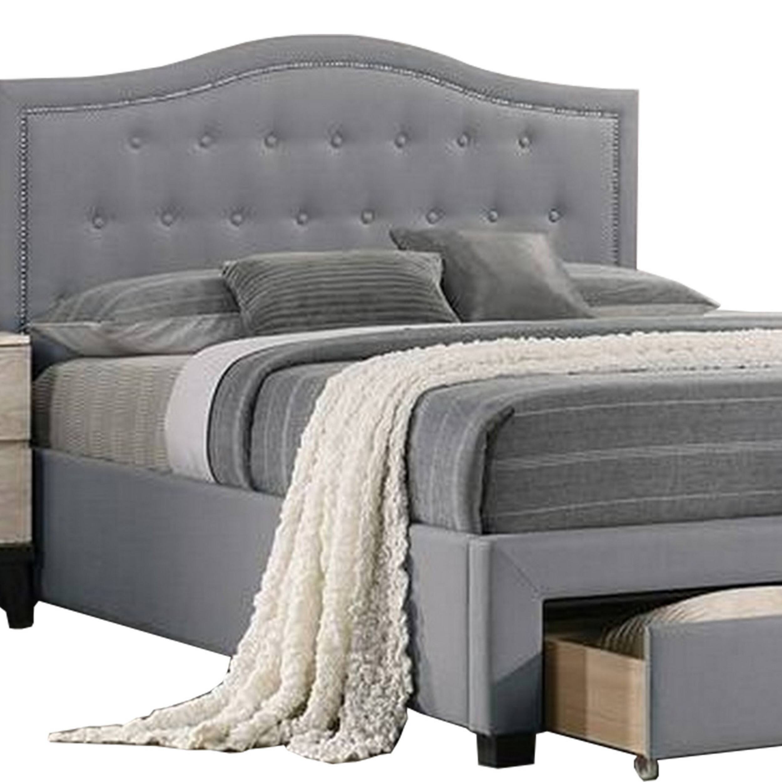 Alt View 1. Manhattan Lane - Buk Upholstered Tufted Twin Bed with Storage, Nailhead Trim, Gray Burlap - Gray.