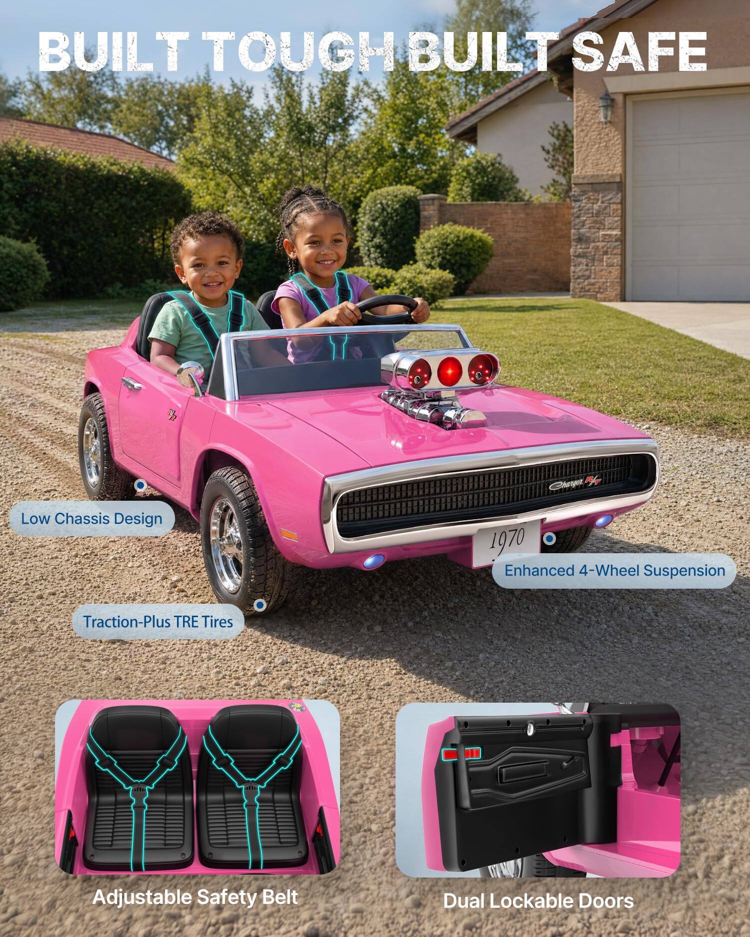 BUILT TOUGH BUILT SAFE

Charger

Low Chassis Design

1970 Enhanced 4-Wheel Suspension

Traction-Plus TRE Tires

100

ARTA

Adjustable Safety Belt

Dual Lockable Doors