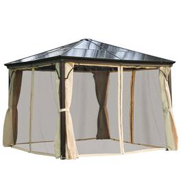 Outsunny - 10' x 10' Hardtop Gazebo Canopy with Polycarbonate Roof, Aluminum Frame, Permanent Pavilion Outdoor Gazebo - Beige