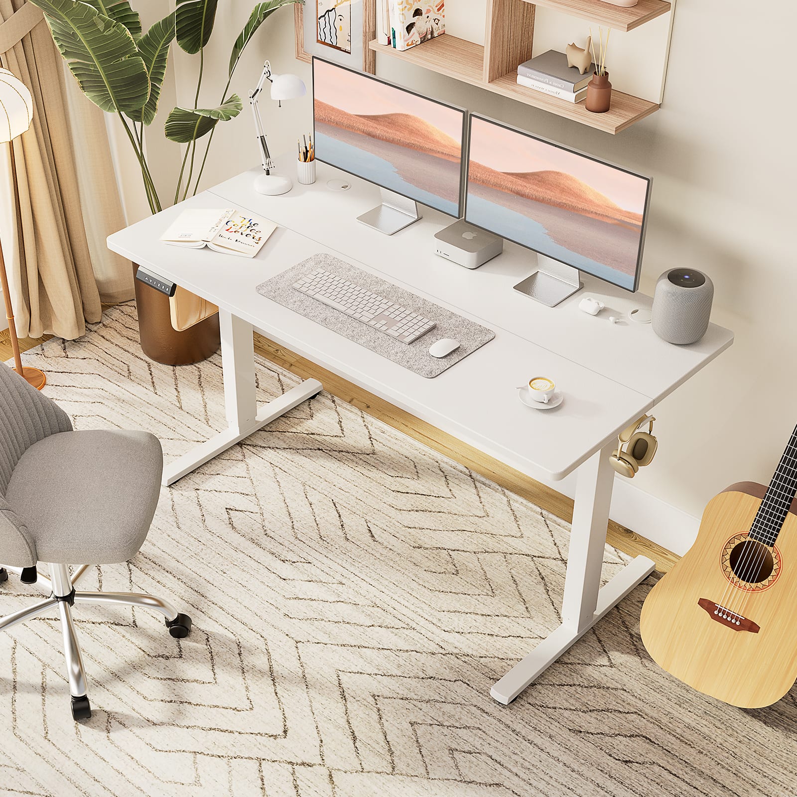 Lirago - 48 Inch Ergonomic Height Adjustable Game Computer Desk with T-Shaped Metal Bracket Modern Computer Workstations