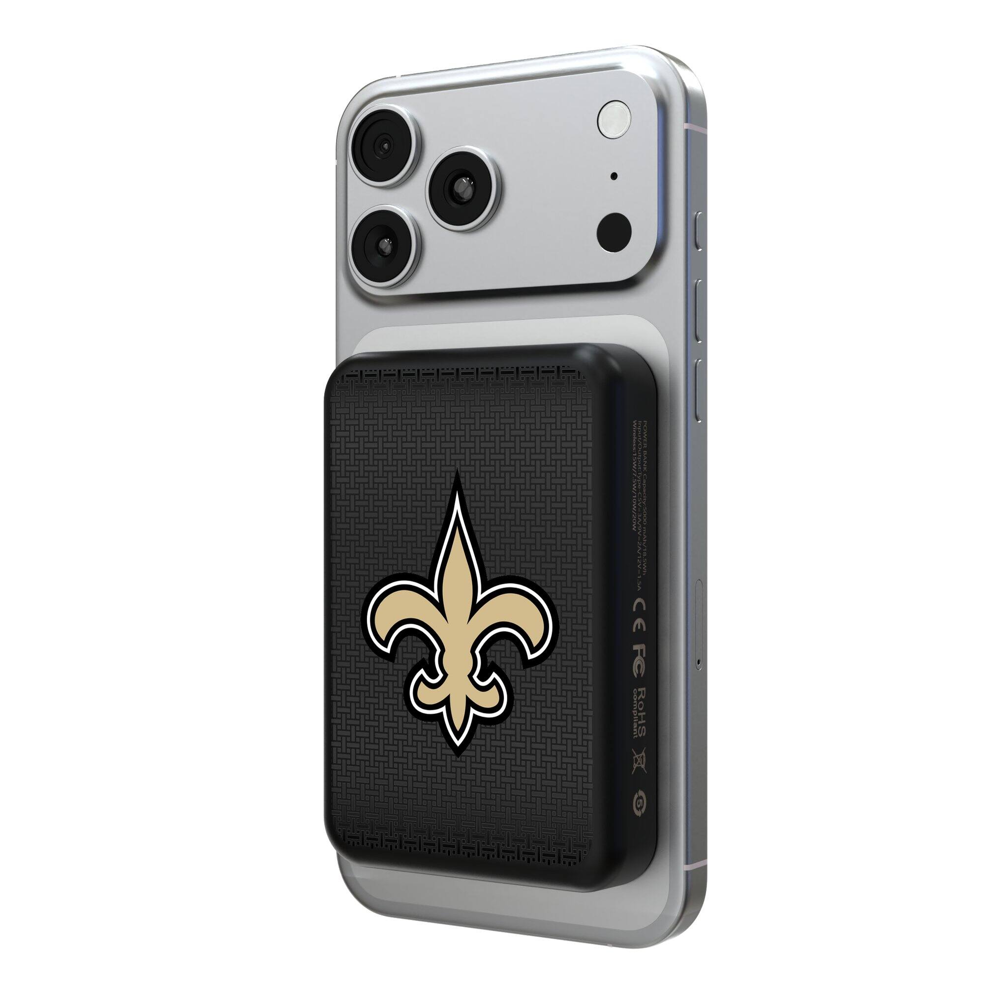 Front. Keyscaper - New Orleans Saints Wireless Magnetic Power Bank - Black.