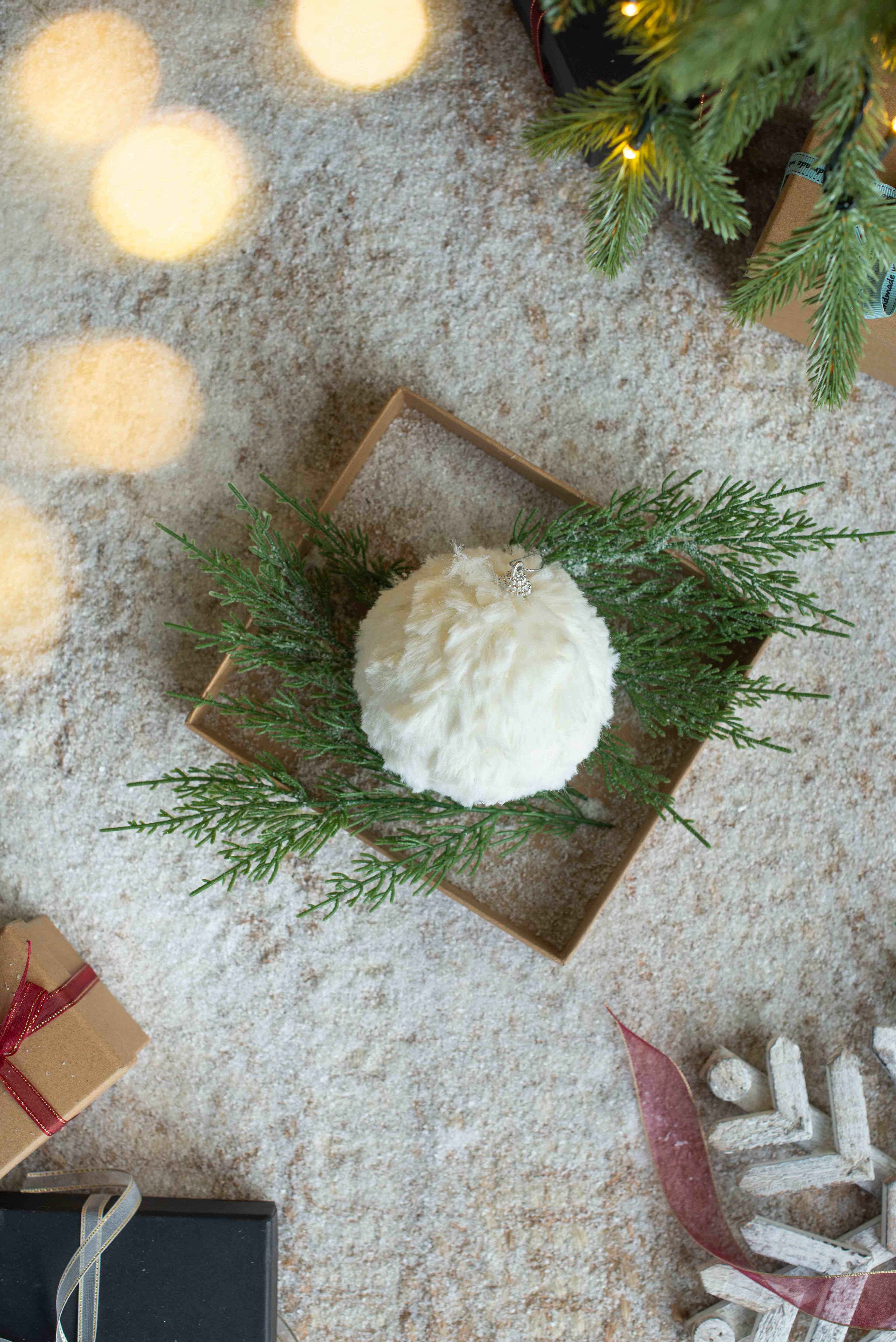 Back. Dexmalle - Dexmalle-Christmas Tree Decorative Hanging Cream Ruffle Ball Ornament-Set of 6,White - White.