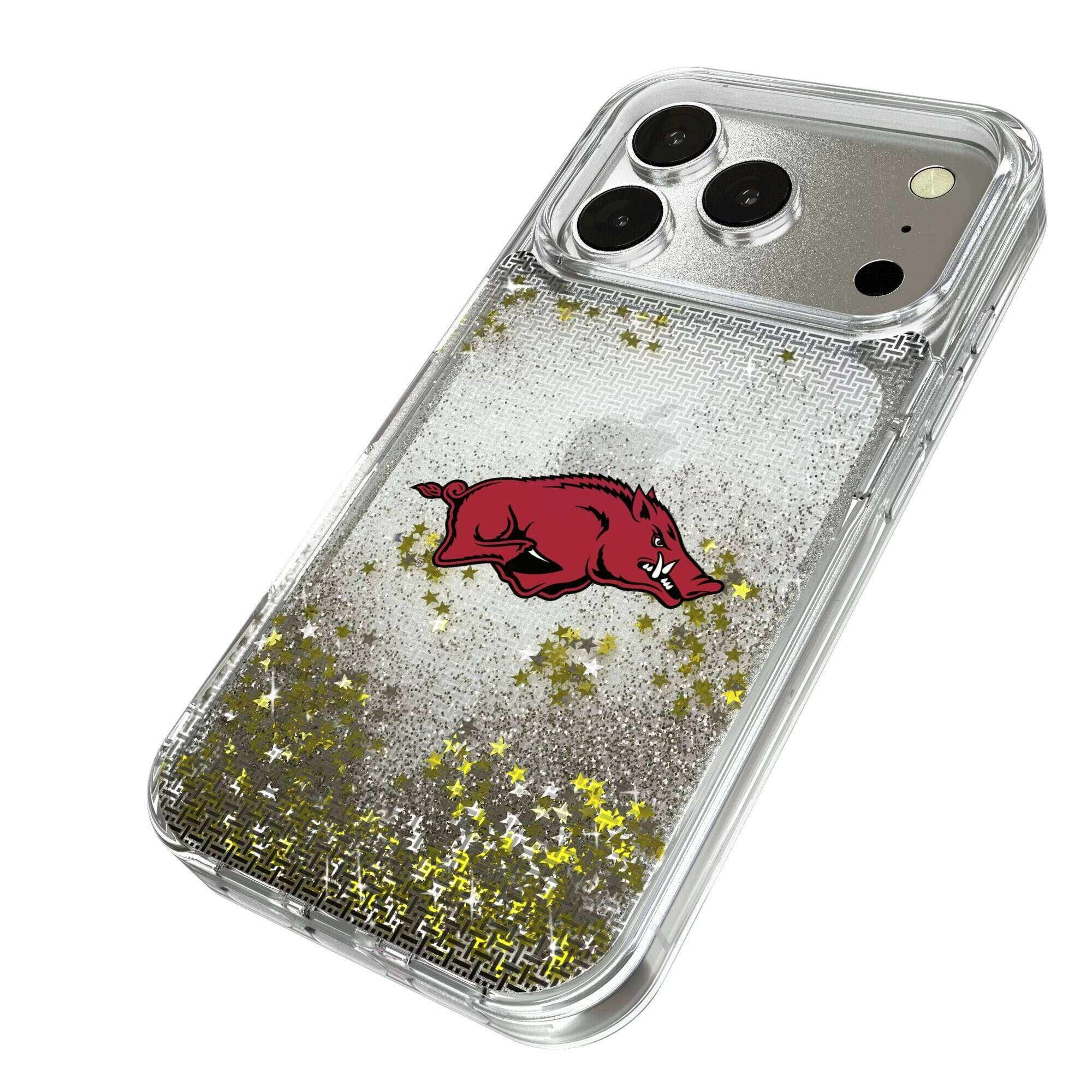 Alt View 1. Keyscaper - Arkansas Razorbacks Linen Logo iPhone Glitter Case - 16 Pro Max - Multicolor.