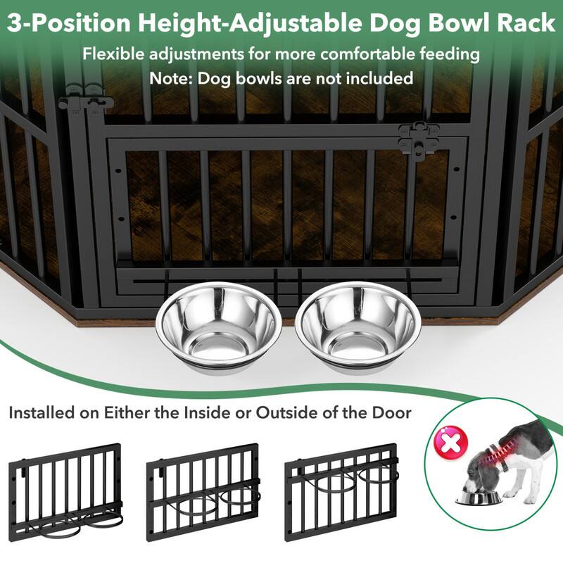 3-Position Height-Adjustable Dog Bowl Rack  
Flexible adjustments for more comfortable feeding  
Note: Dog bowls are not included  

Installed on Either the Inside or Outside of the Door