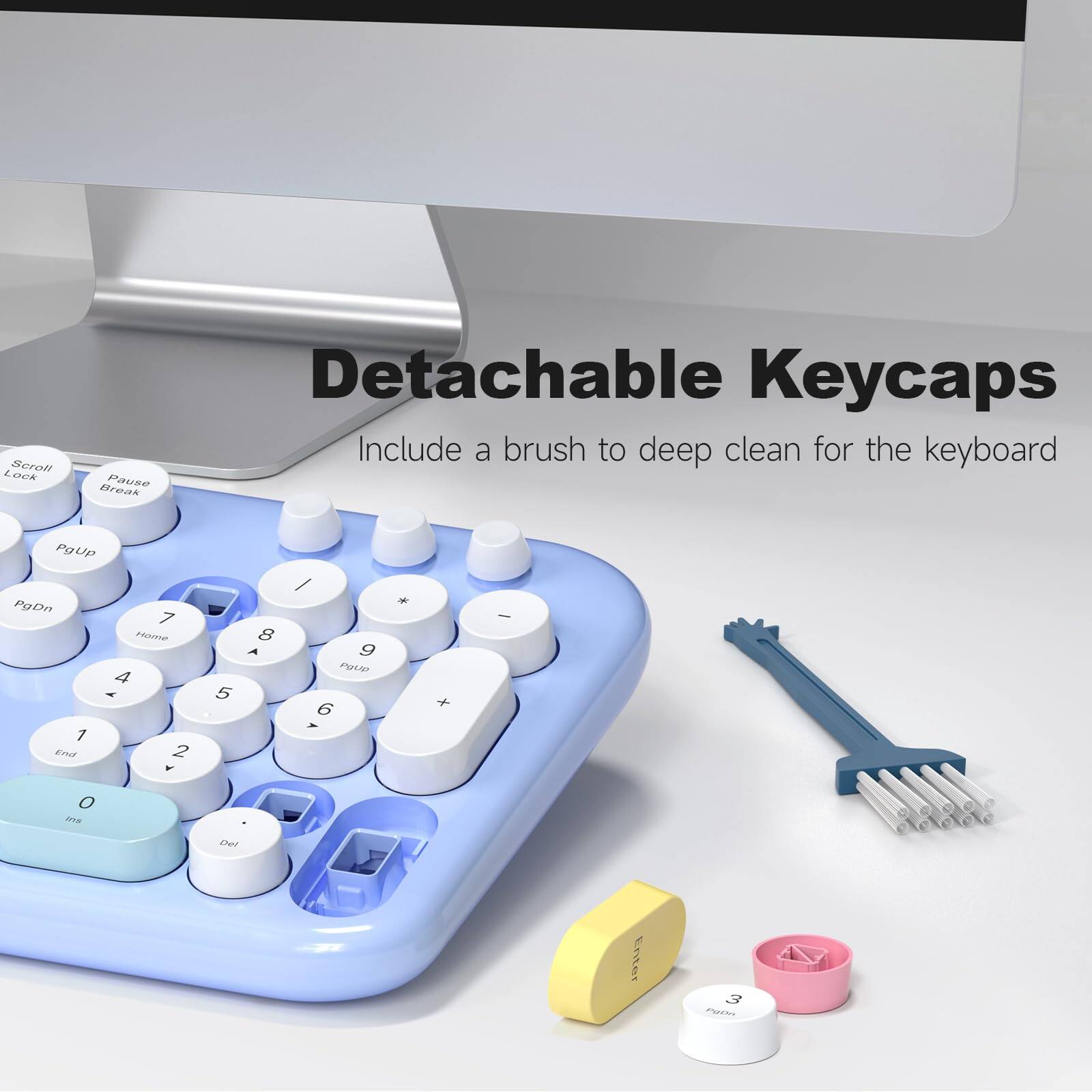 Scroll Lock Pause Break Detachable Keycaps Include a brush to deep clean for the keyboard PgUp PgDn Home 4 1 End 2 5 8 6 F + I O Enter 3 P