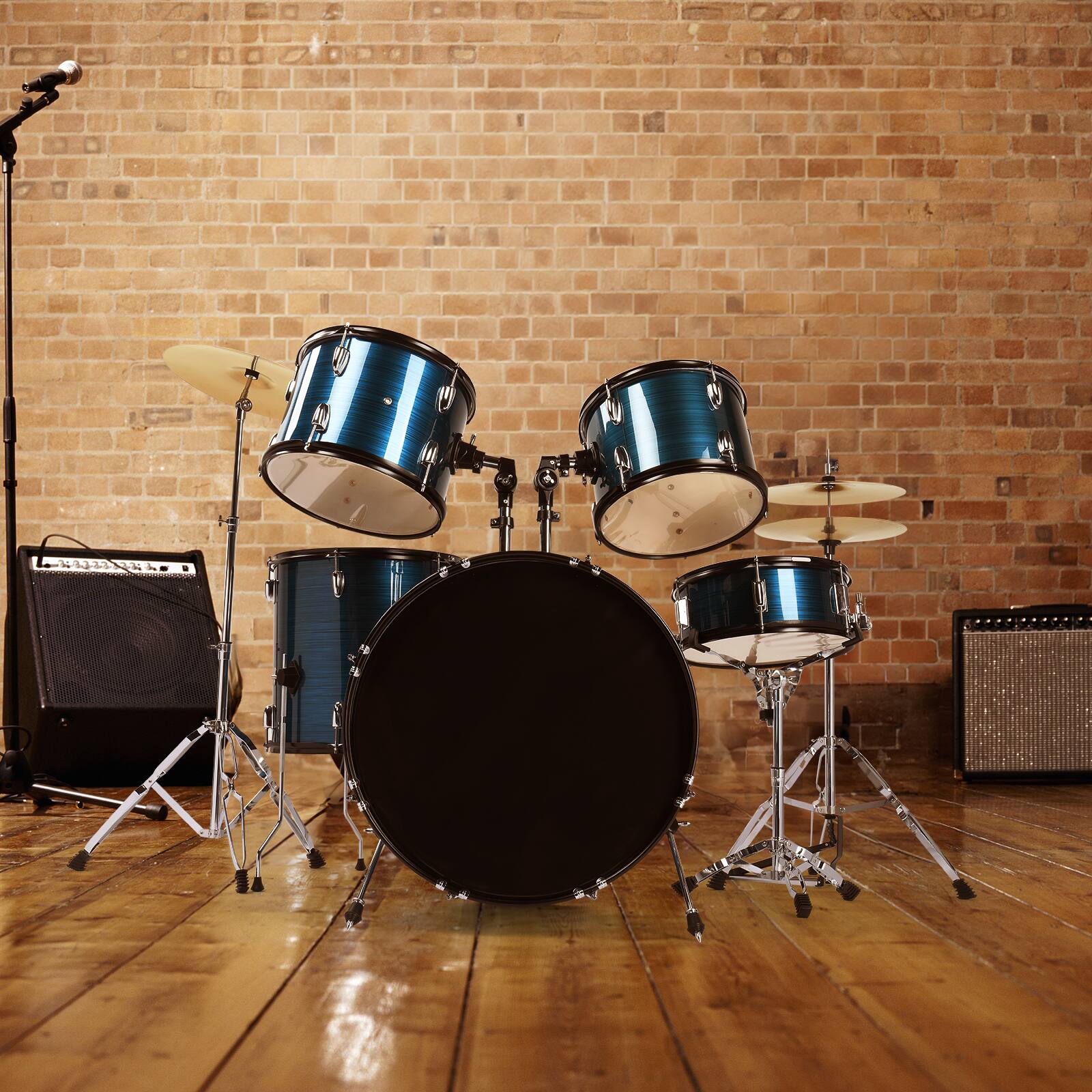 Left. Winado - 22 In Adult Drum Set,5-Piece Full-Size Drums Kit with Cymbal Stands, Hi-hat Stand, Sticks, Drum Pedal, Stool & Floor Tom.