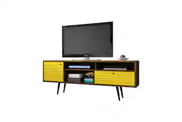 Manhattan Comfort - Liberty Mid-Century Modern 71" TV Stand - Rustic Brown and Yellow